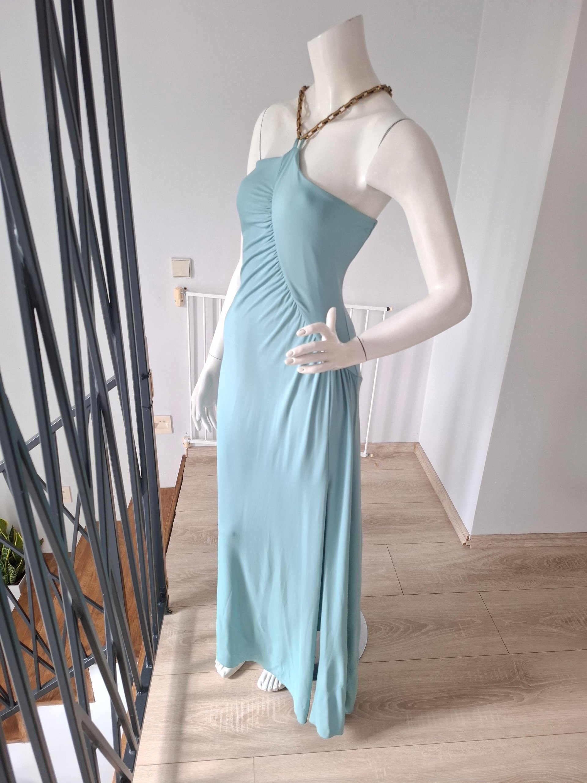 New Pinko Soncino Blue Chain Detail Maxi Dress Size M image 8