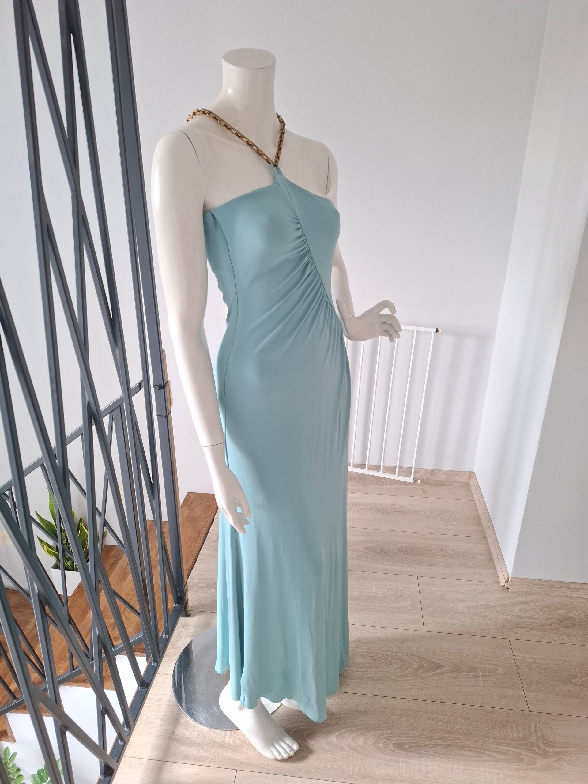 New Pinko Soncino Blue Chain Detail Maxi Dress Size M image 9