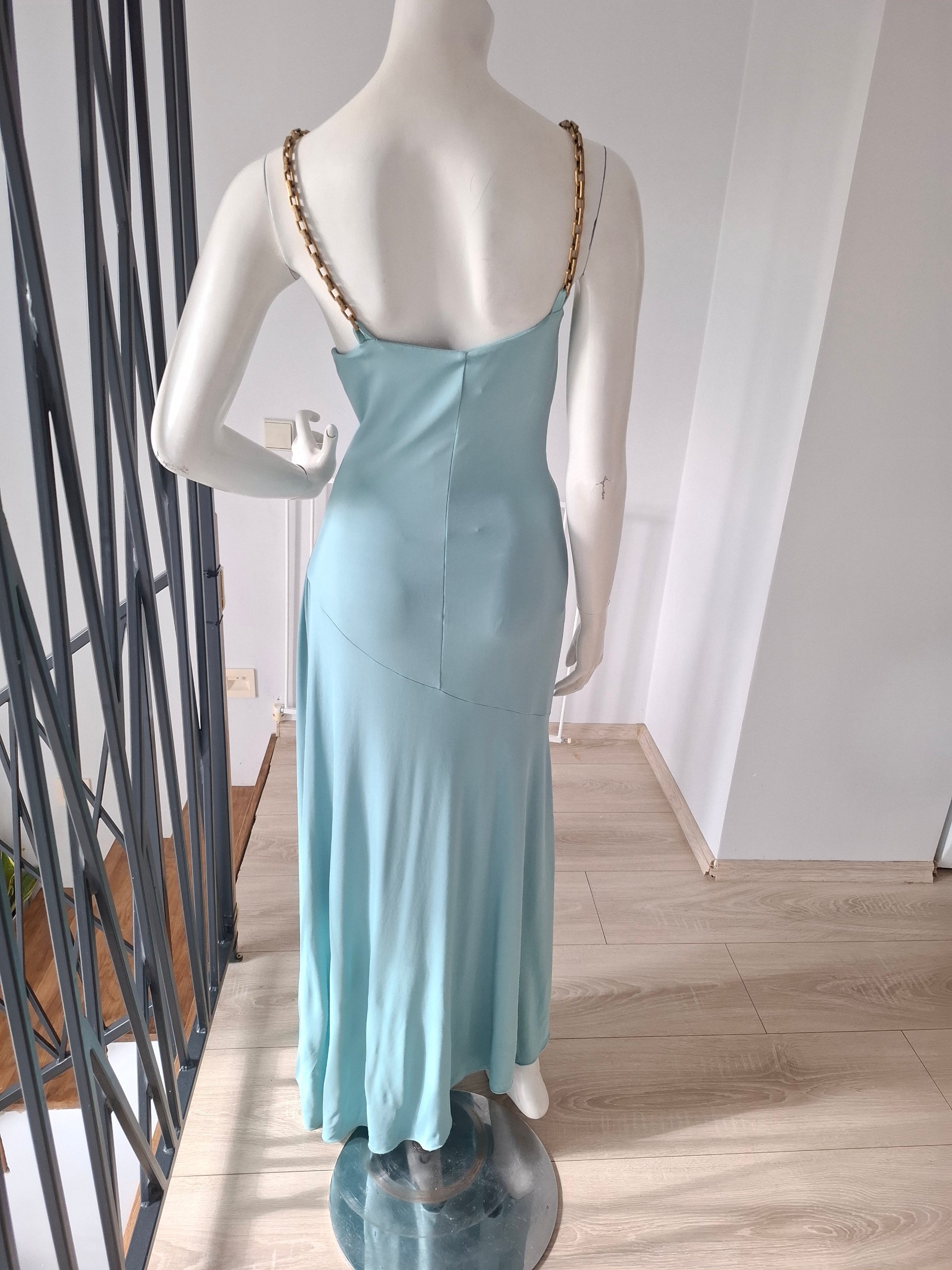 New Pinko Soncino Blue Chain Detail Maxi Dress Size M image 10