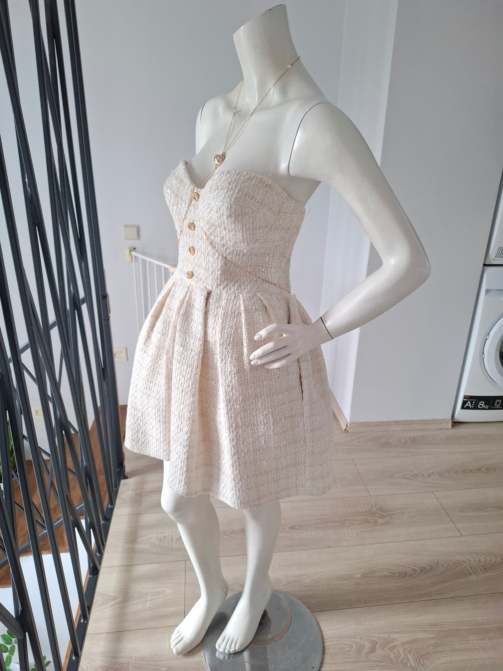 New Elisabetta Franchi Tweed Strapless Mini Dress Size M/L IT 44 image 6