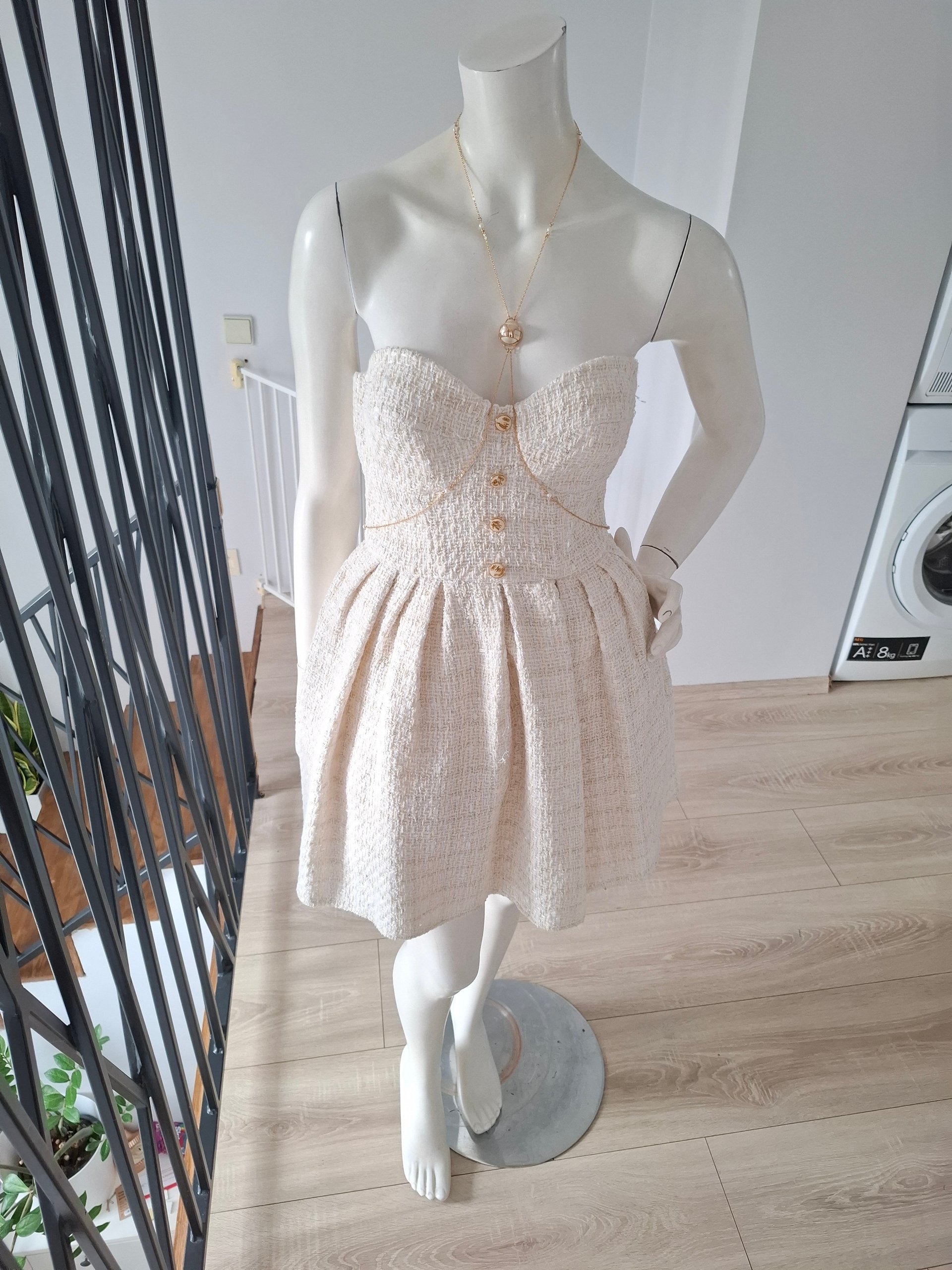 New Elisabetta Franchi Tweed Strapless Mini Dress Size M/L IT 44 image 5