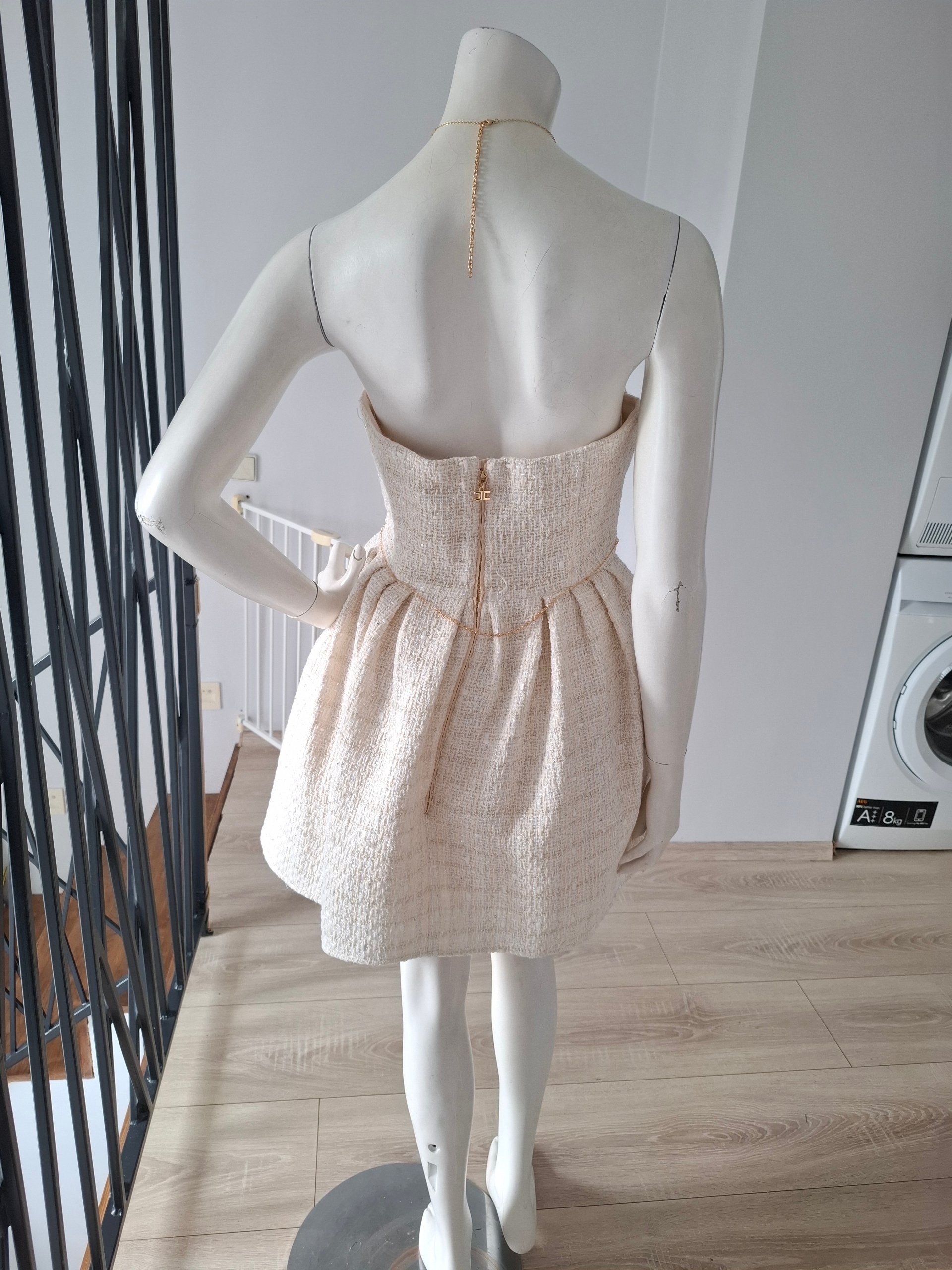New Elisabetta Franchi Tweed Strapless Mini Dress Size M/L IT 44 image 8