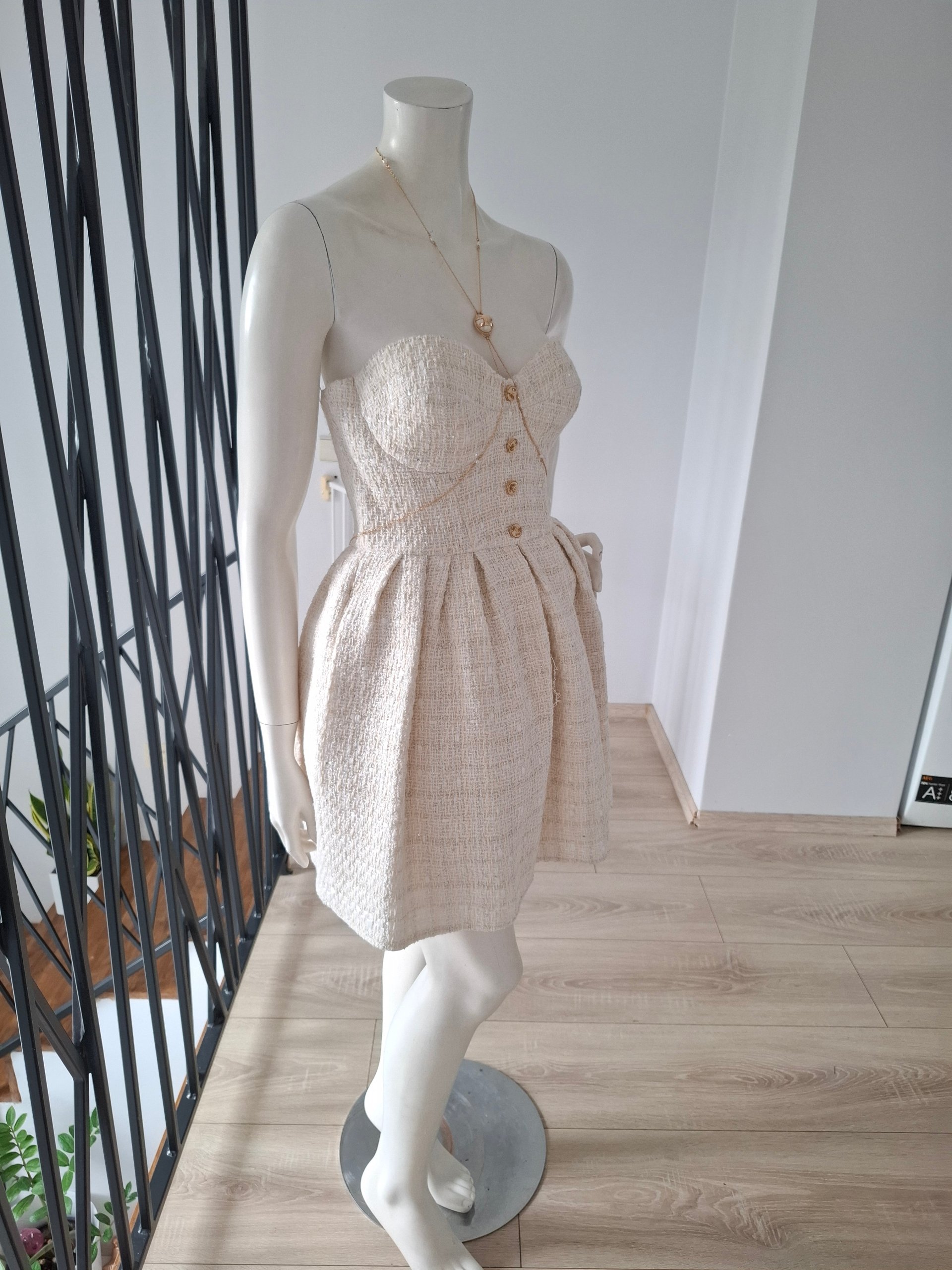 New Elisabetta Franchi Tweed Strapless Mini Dress Size M/L IT 44 image 7