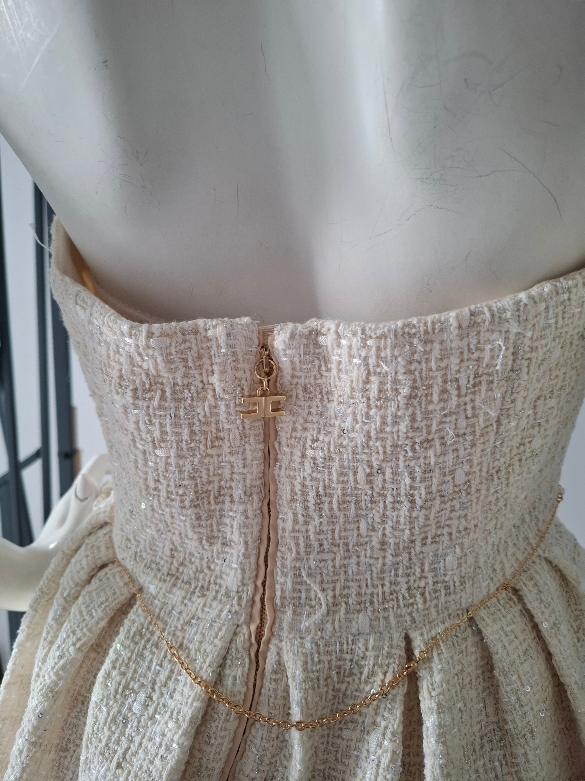 New Elisabetta Franchi Tweed Strapless Mini Dress Size M/L IT 44 image 9