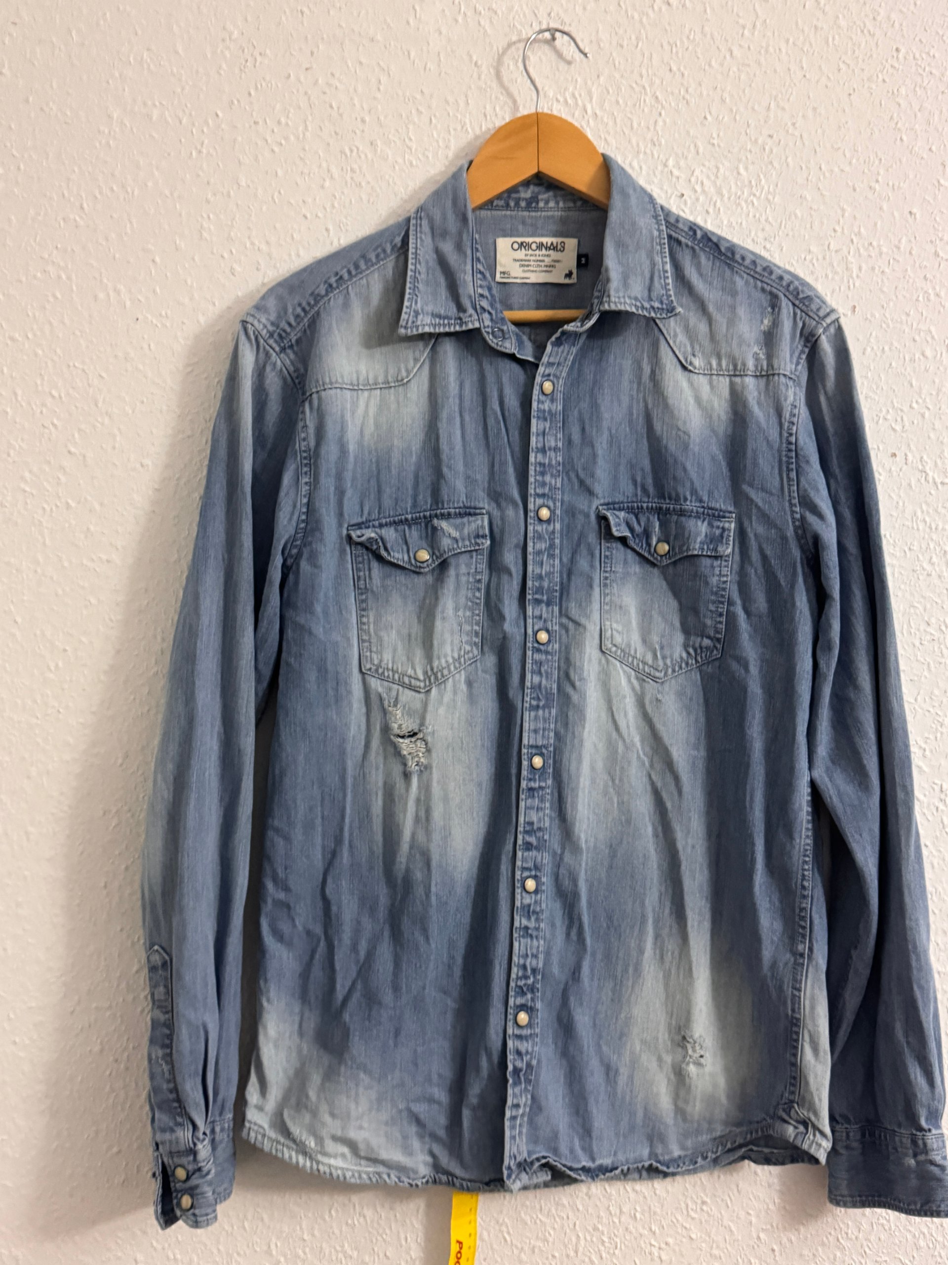 Jack & Jones Blue Distressed Denim Shirt Medium image 2