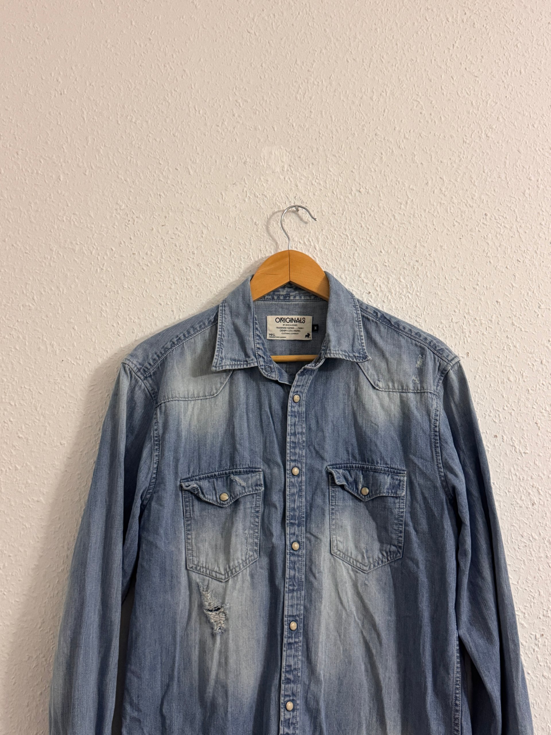 Jack & Jones Blue Distressed Denim Shirt Medium image 3