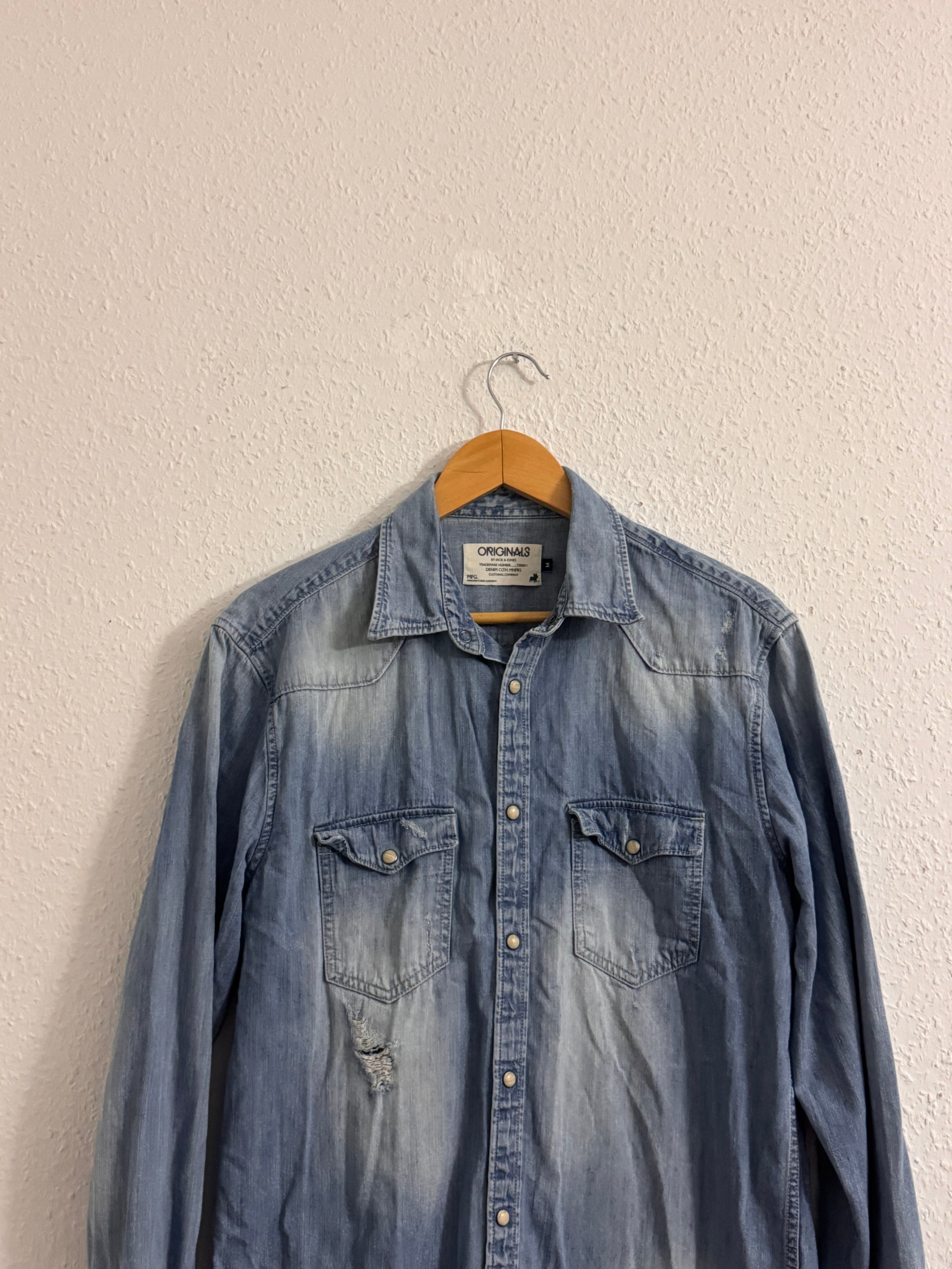 Jack & Jones Blue Distressed Denim Shirt Medium image 4