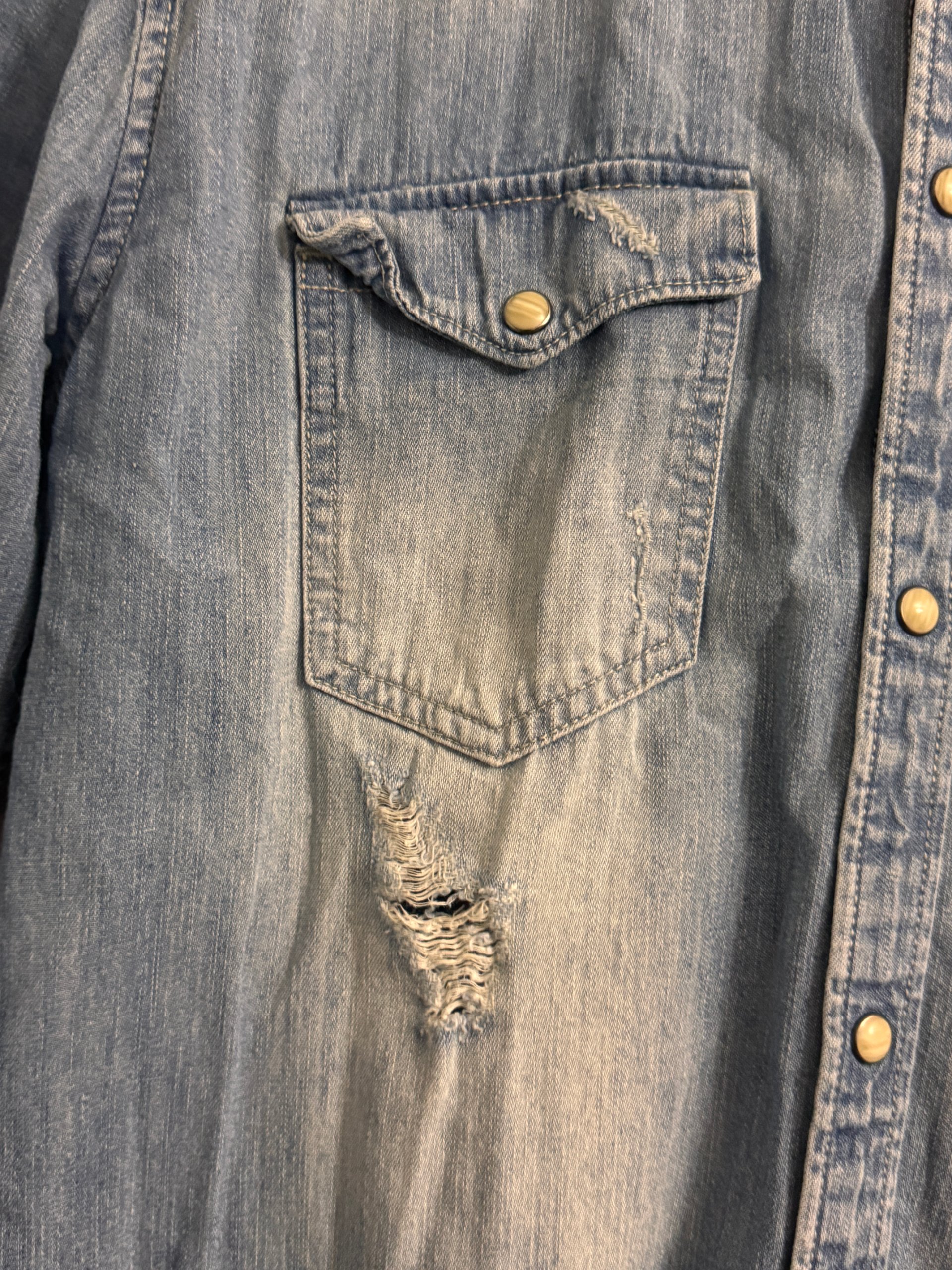 Jack & Jones Blue Distressed Denim Shirt Medium image 5