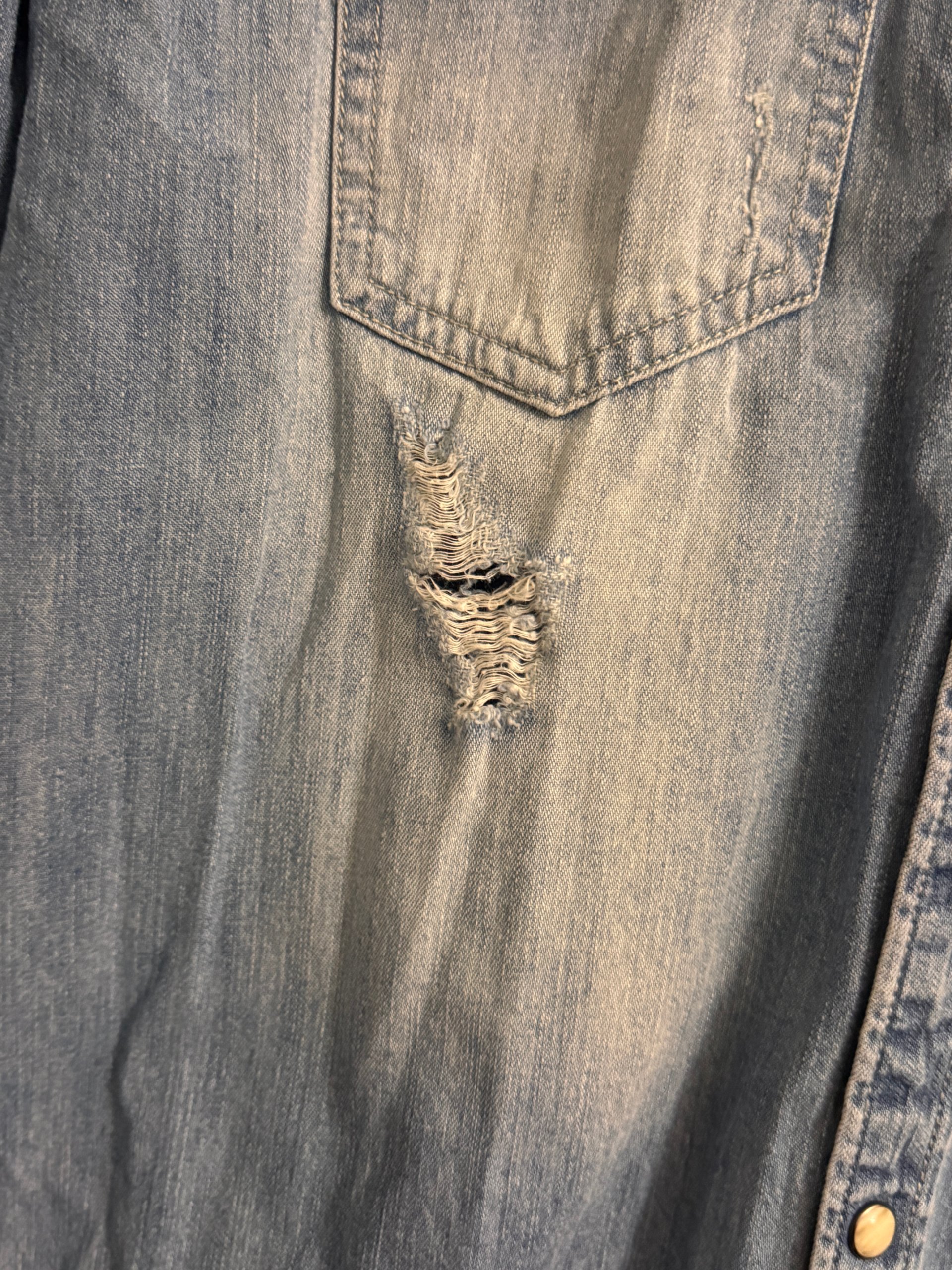 Jack & Jones Blue Distressed Denim Shirt Medium image 8