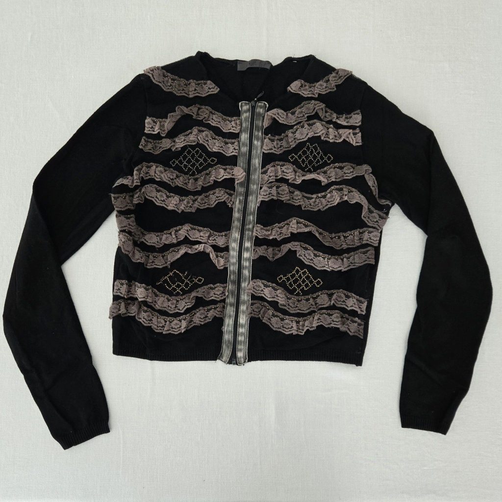 VDP Womens Black Lace Embellished Zip Cardigan Jacket IT 48