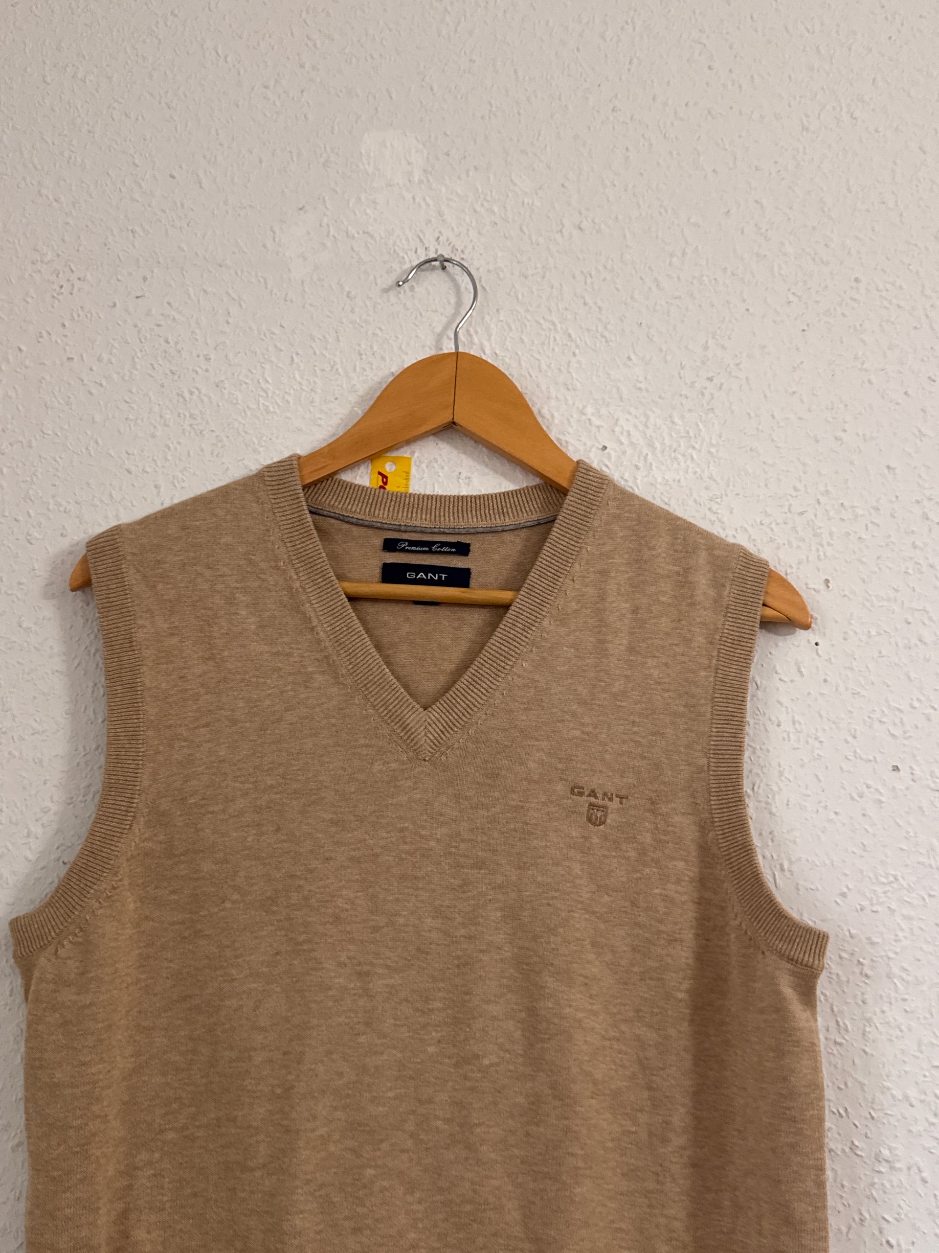 GANT Men Beige Premium Cotton V-Neck Sweater Vest Medium image 3