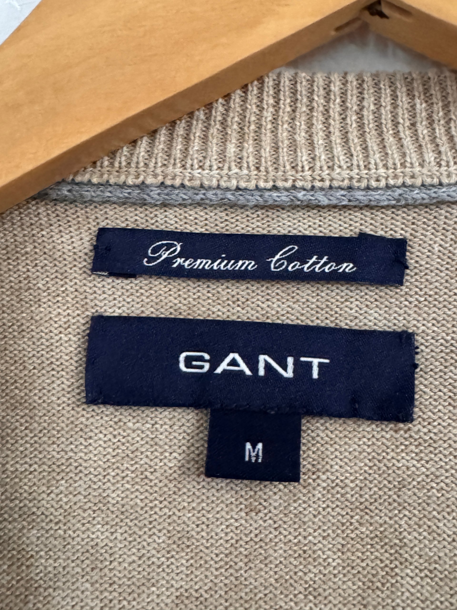 GANT Men Beige Premium Cotton V-Neck Sweater Vest Medium image 5