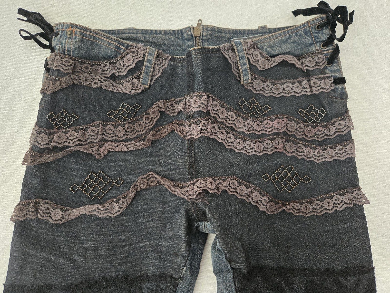 VDP Womens Embellished Lace Flare Jeans IT 46 image 3
