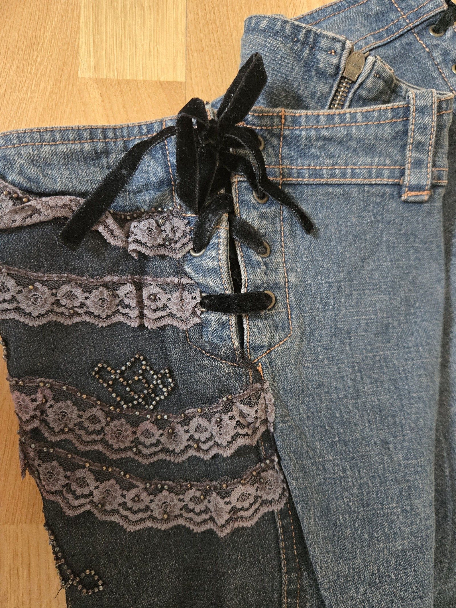 VDP Womens Embellished Lace Flare Jeans IT 46 image 4