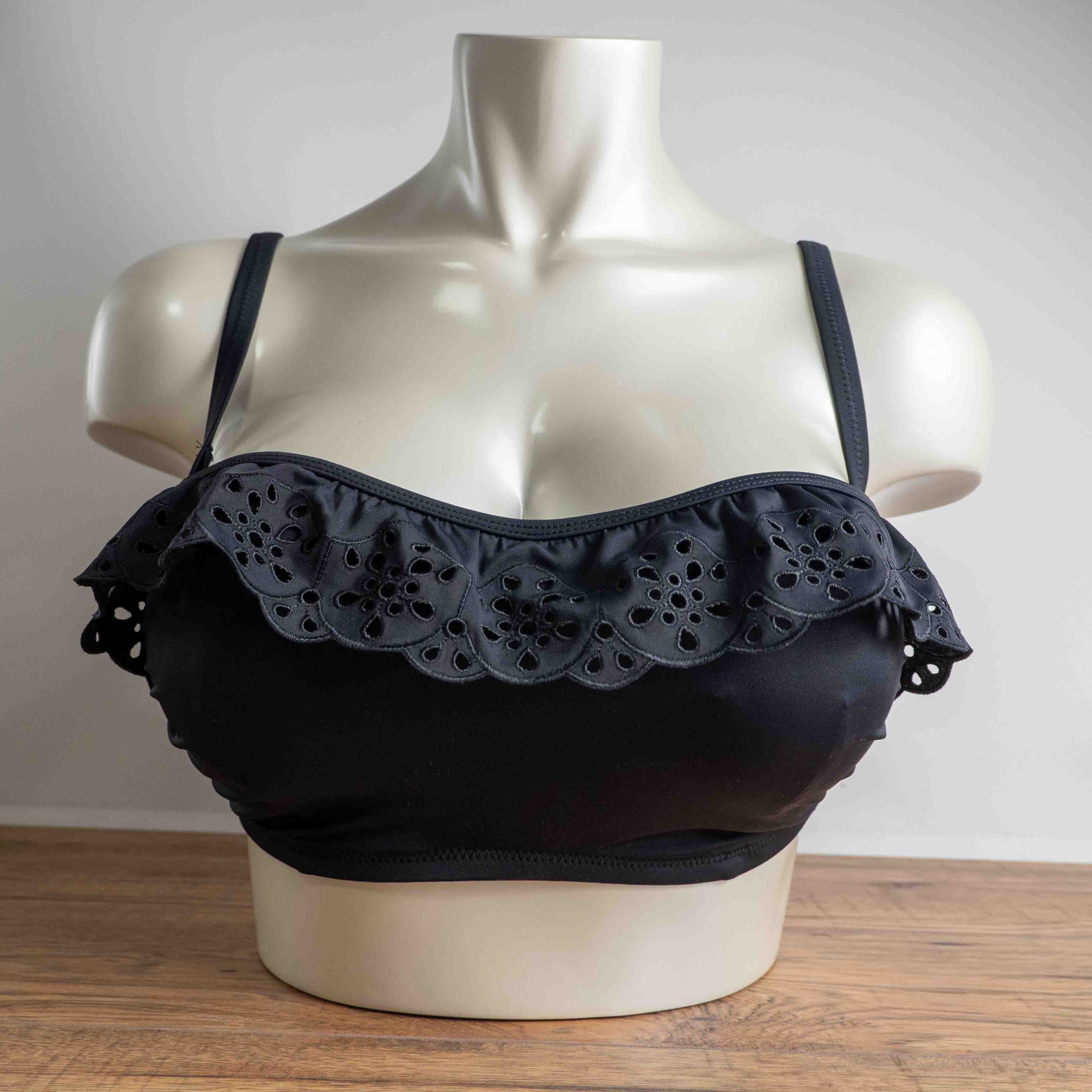 Pour Moi 34DD Black Eyelet Ruffle Bikini Top NWT