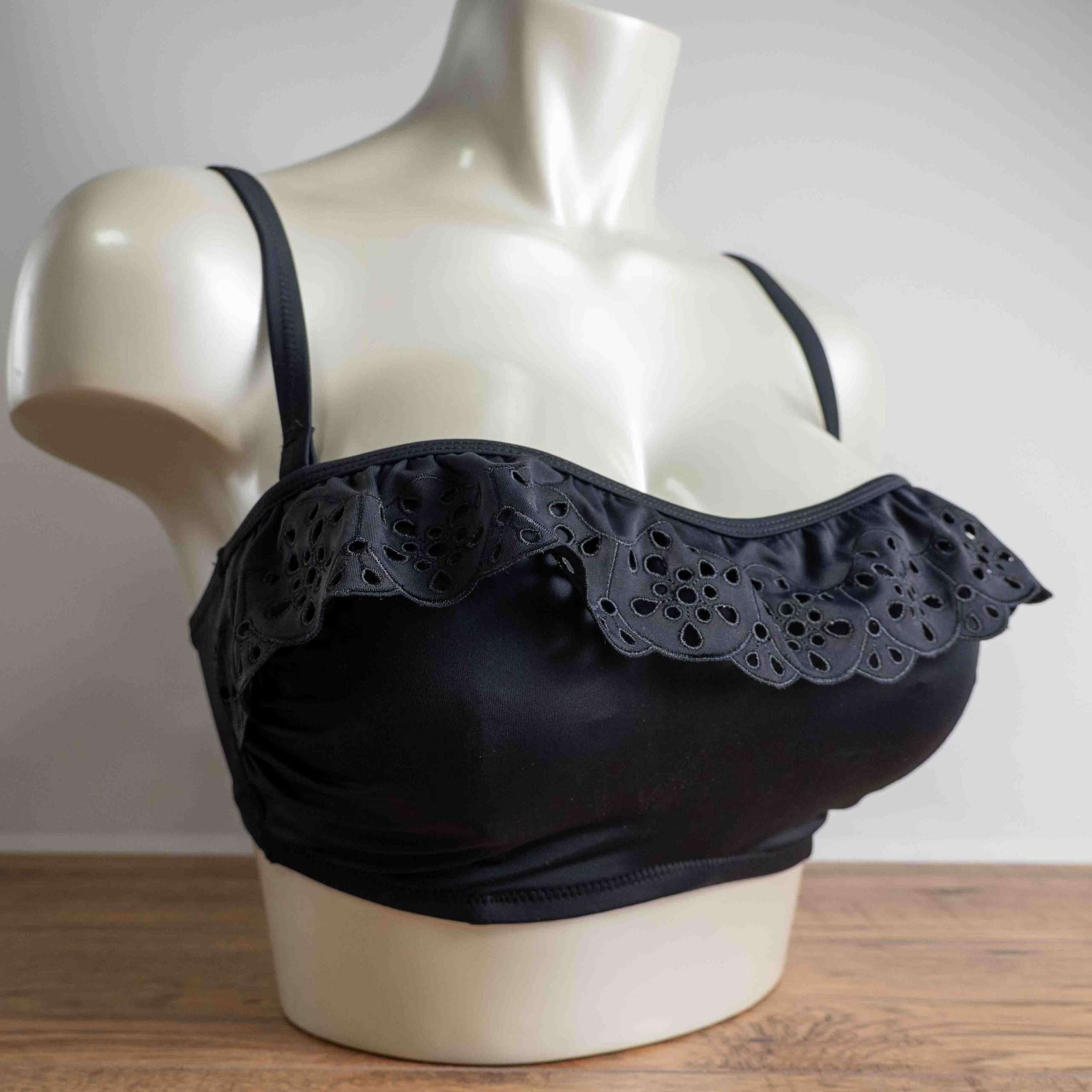 Pour Moi 34DD Black Eyelet Ruffle Bikini Top NWT image 2