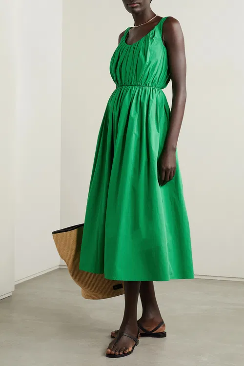 New TOVE Juliane Green Organic Cotton Midi Dress Size M image 2