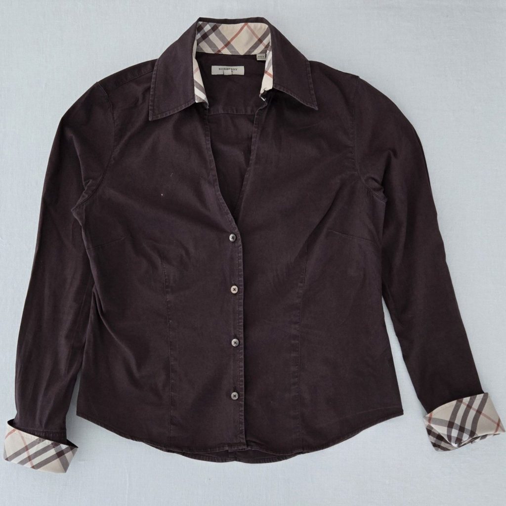 Burberry London Womens Brown Check Trim Shirt Size M