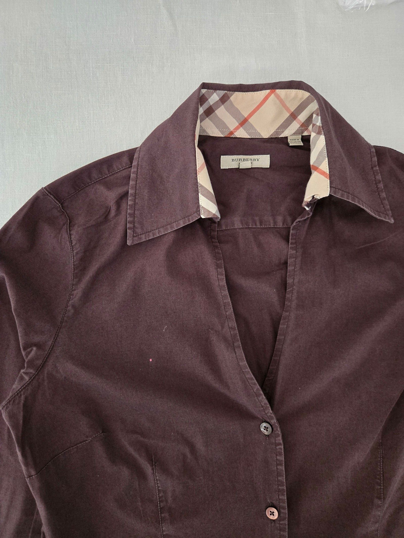 Burberry London Womens Brown Check Trim Shirt Size M image 5