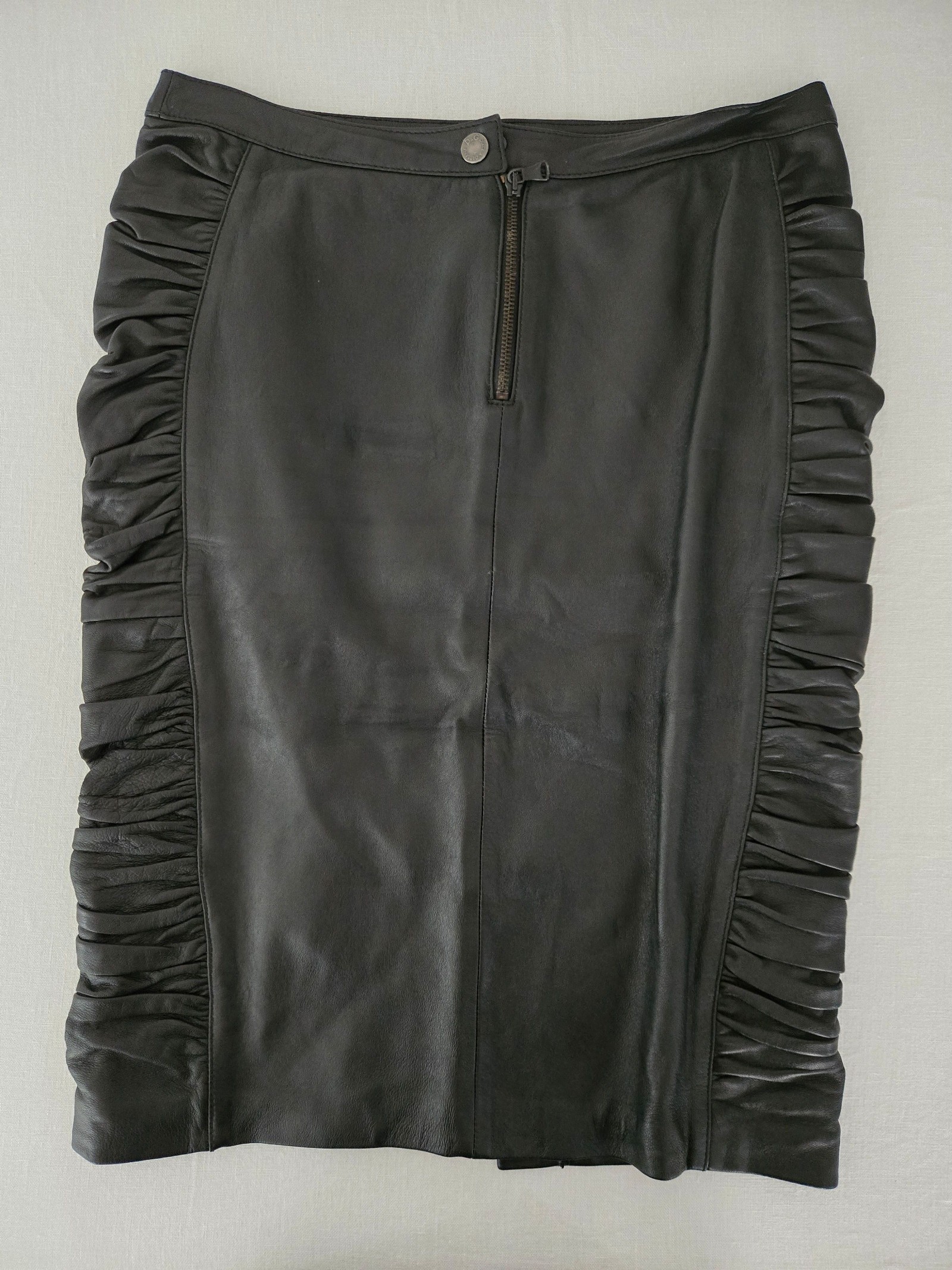 Vintage D&G Dolce & Gabbana Womens Black Leather Ruched Pencil Skirt IT 44