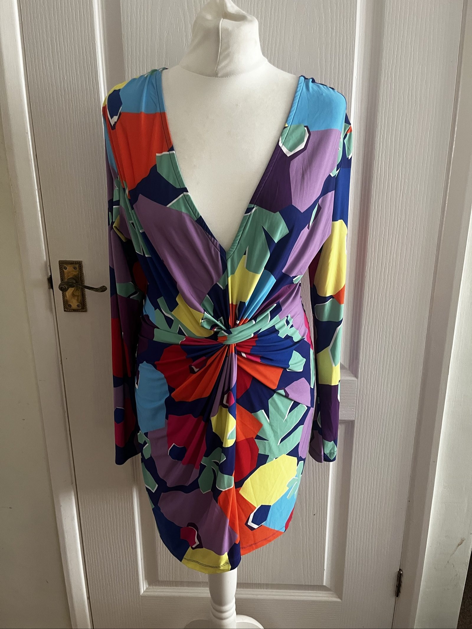 Dancing Leopard Multi Colour Geometric Print Knot Front Dress Size 12