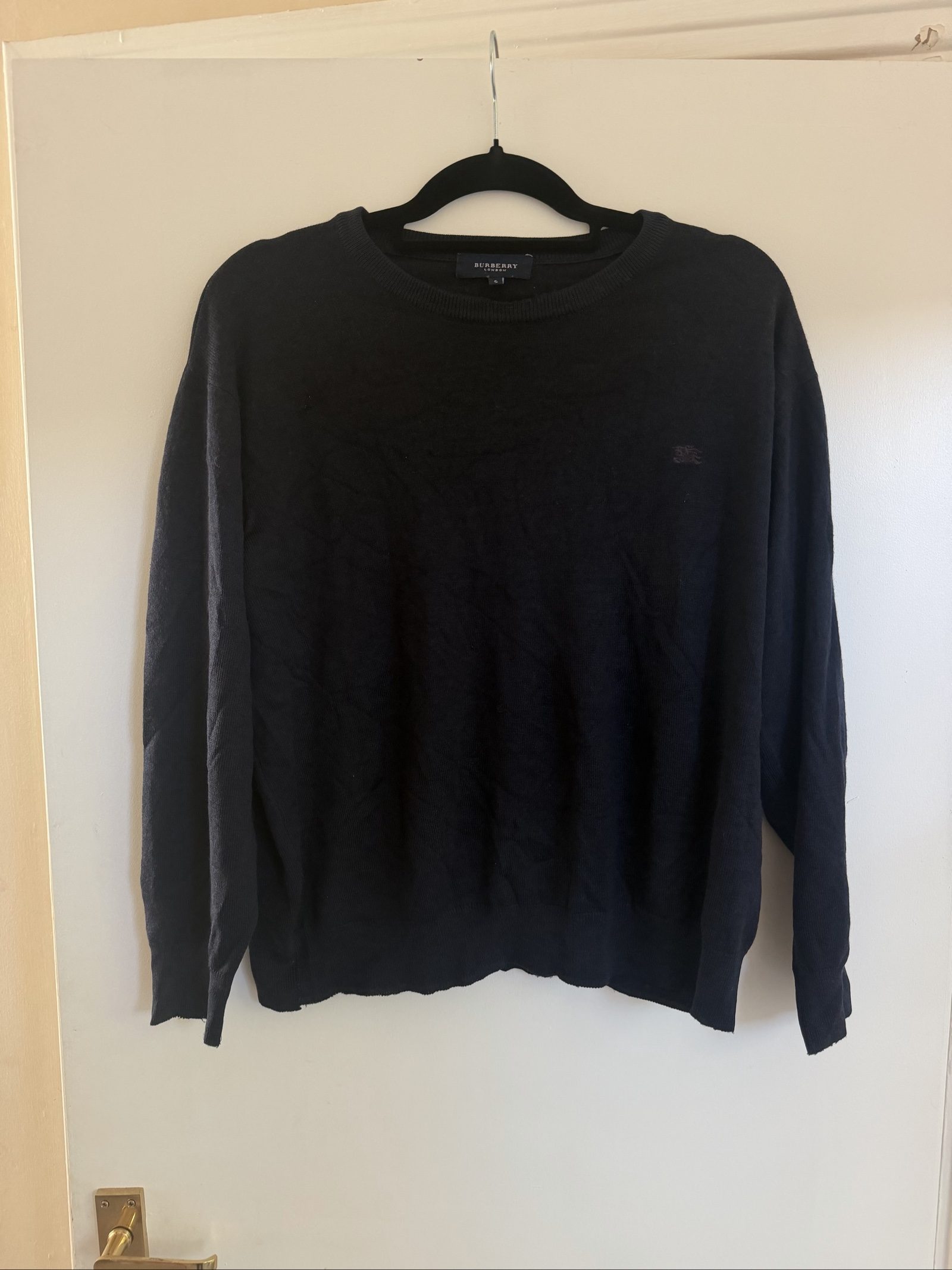 Burberry Navy Wool Blend Crew Neck Jumper Size 6