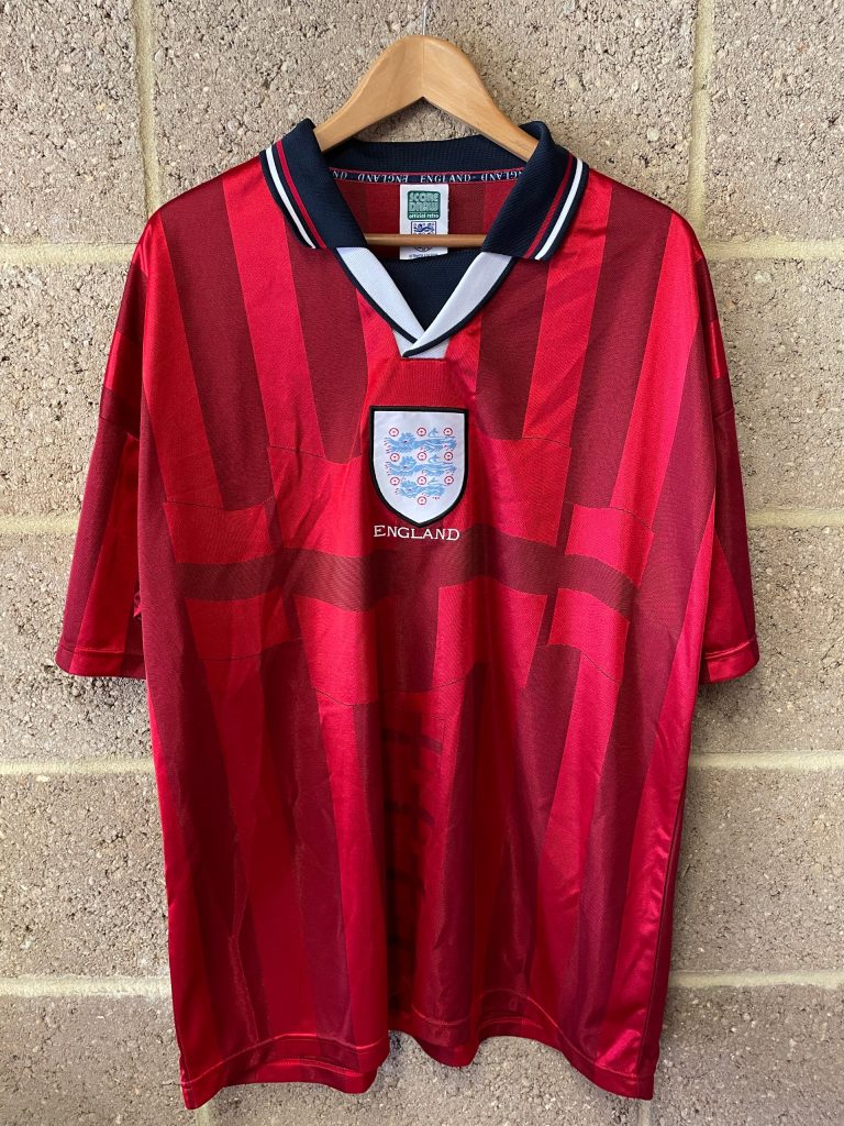 Score Draw Official England 1990 Away Retro Football Shirt Size XXL Red