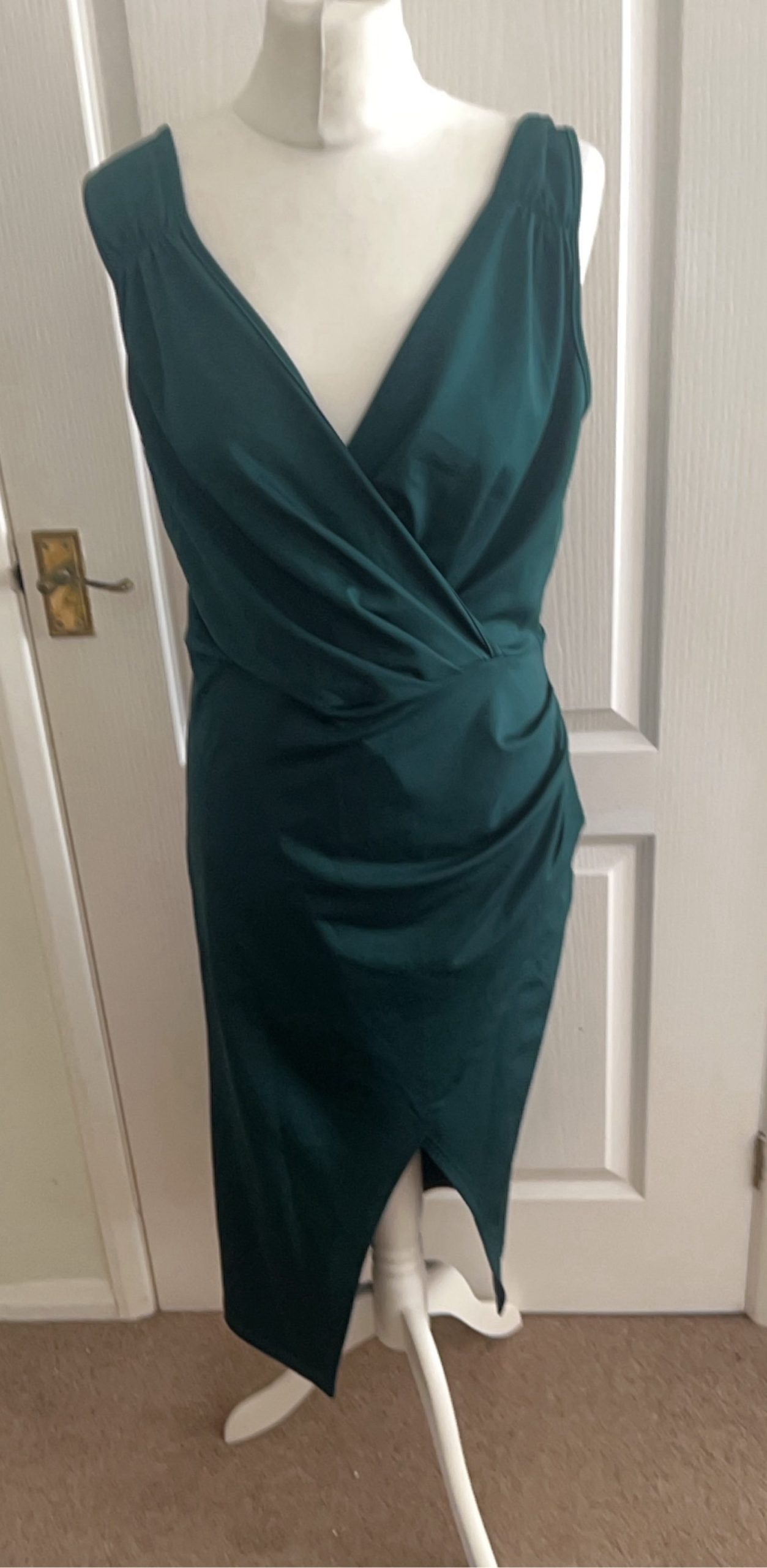 Unbranded Dark Green Sleeveless Wrap Pencil Dress Medium