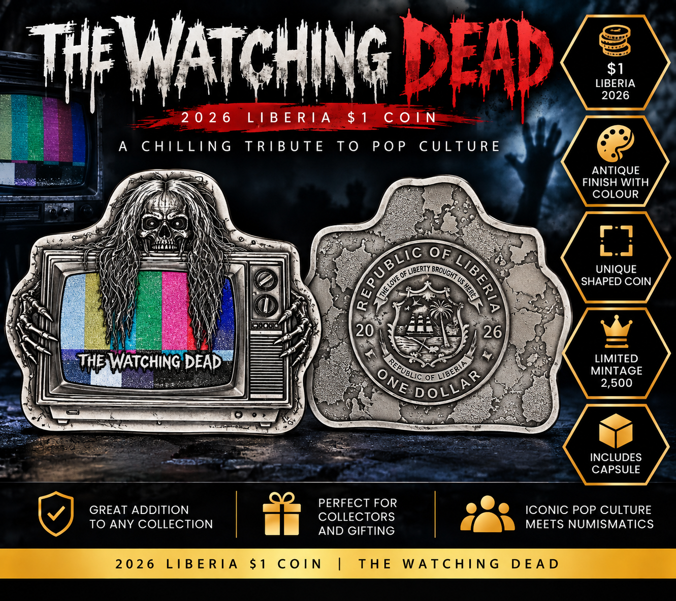 The Watching Dead Liberia $1 Shaped Coin 2026 Limited Edition