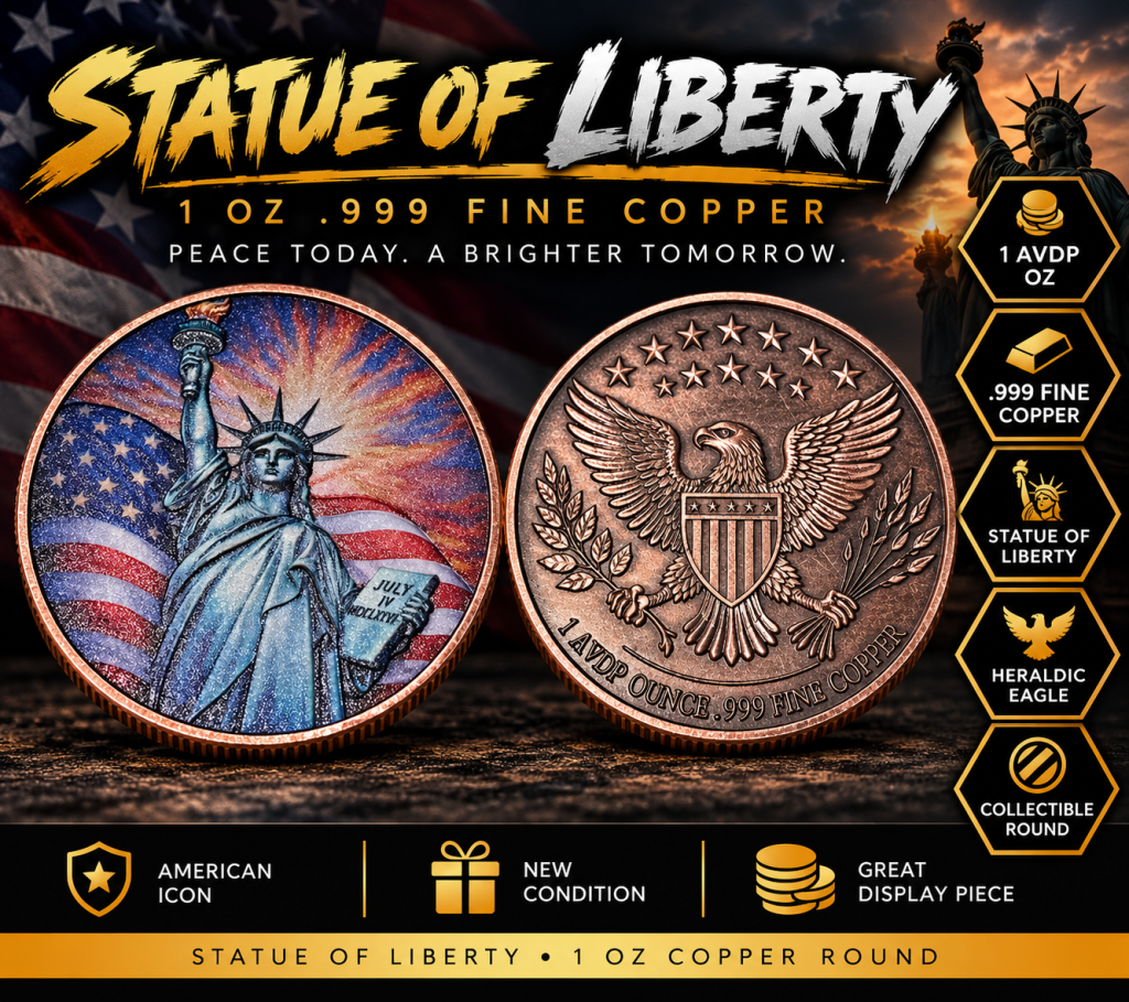 Statue of Liberty 1oz .999 Fine Copper Round New