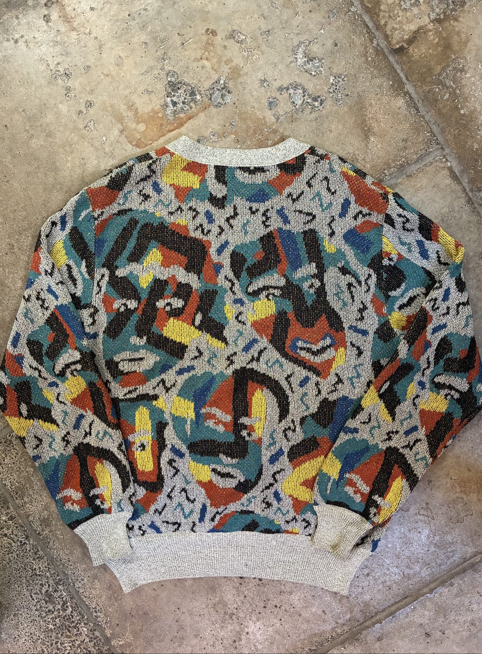 Vintage Missoni Uomo Multi Colour Abstract Picasso Knitted Cardigan 80s Medium image 2