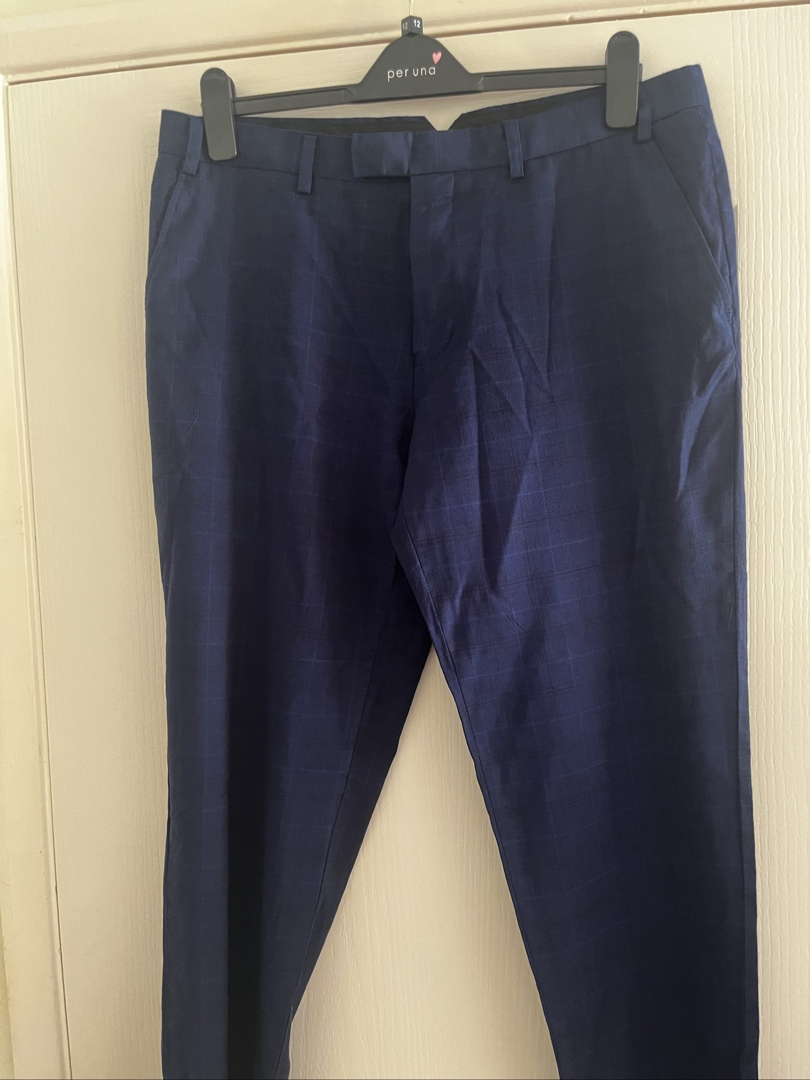 Next Men's Navy Checkered Suit Jacket & Trousers Size 12 image 4