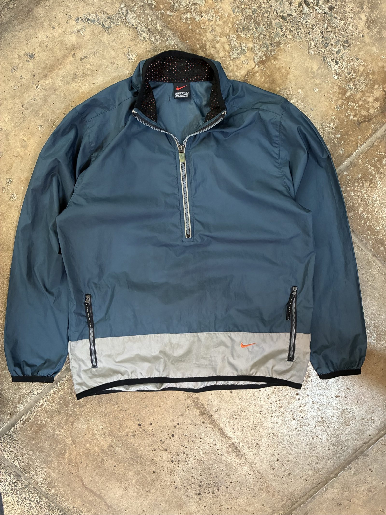 Vintage Y2K Nike Men's Blue & Grey Windbreaker Jacket Medium Reflective Detail