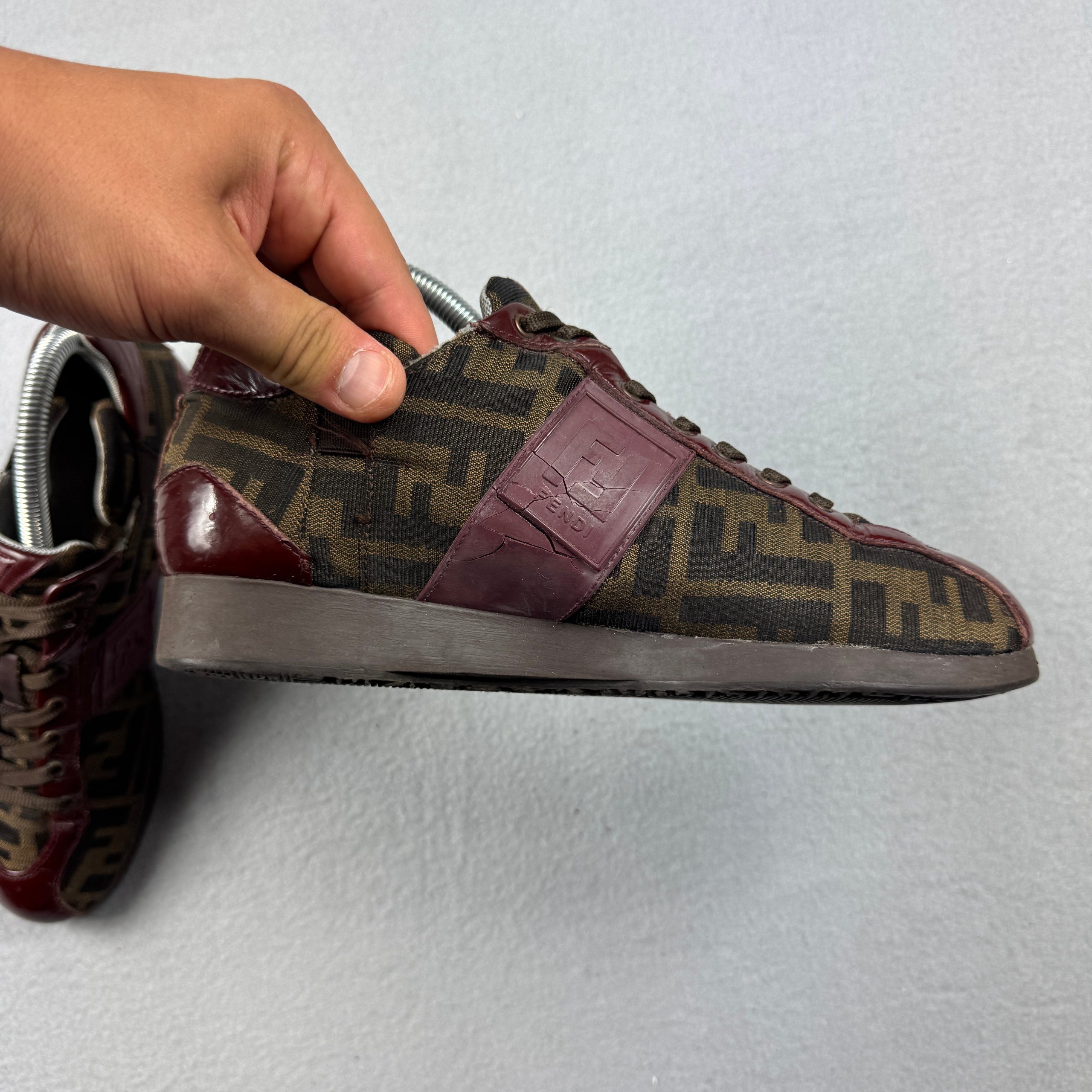 Vintage Women`s Fendi Brown & Burgundy FF Logo Monogram Sneakers Size 36 / 22.5cm image 9