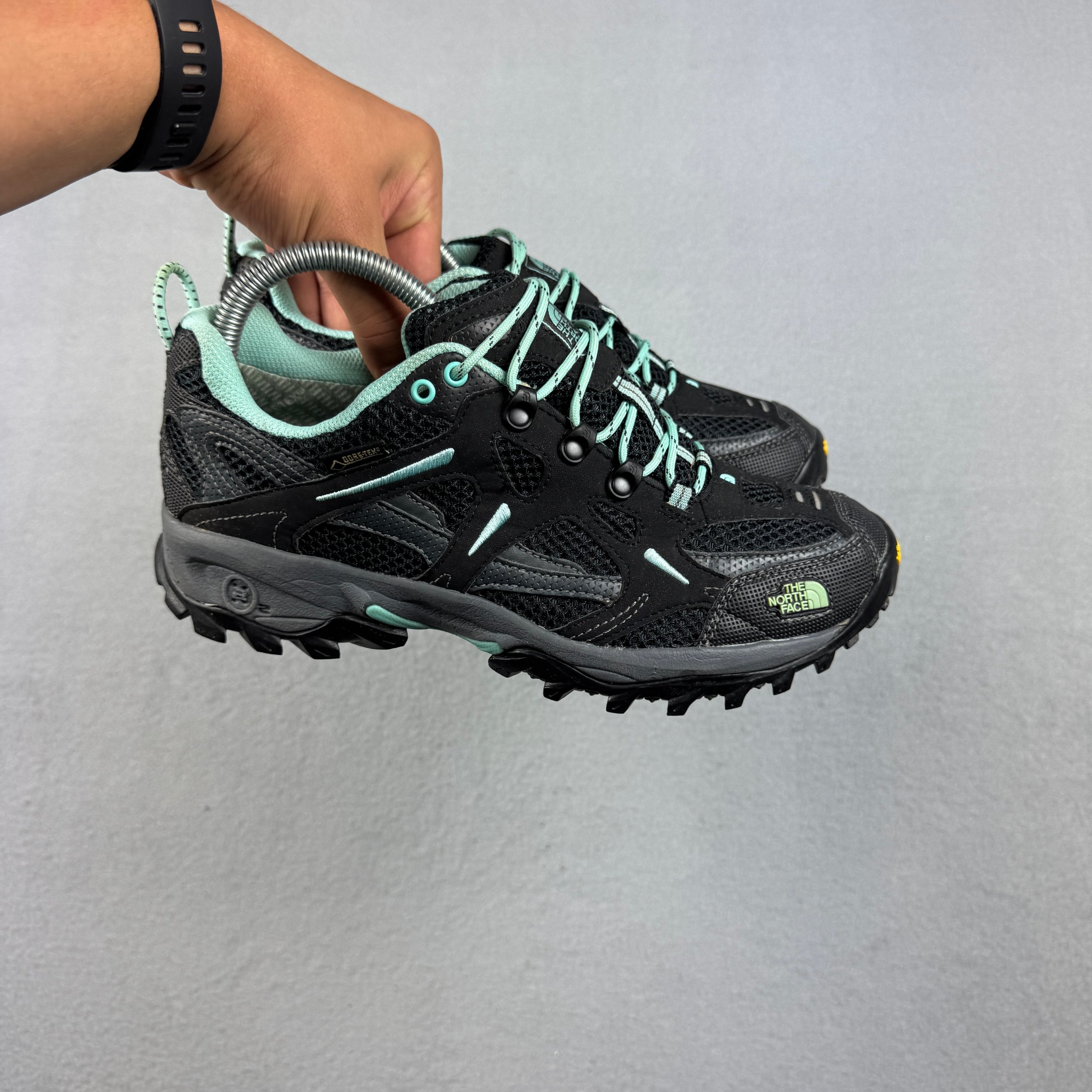 Women`s The North Face Vibram Black & Mint Green Gore-Tex Hiking Shoes Size 39 / 25cm image 2