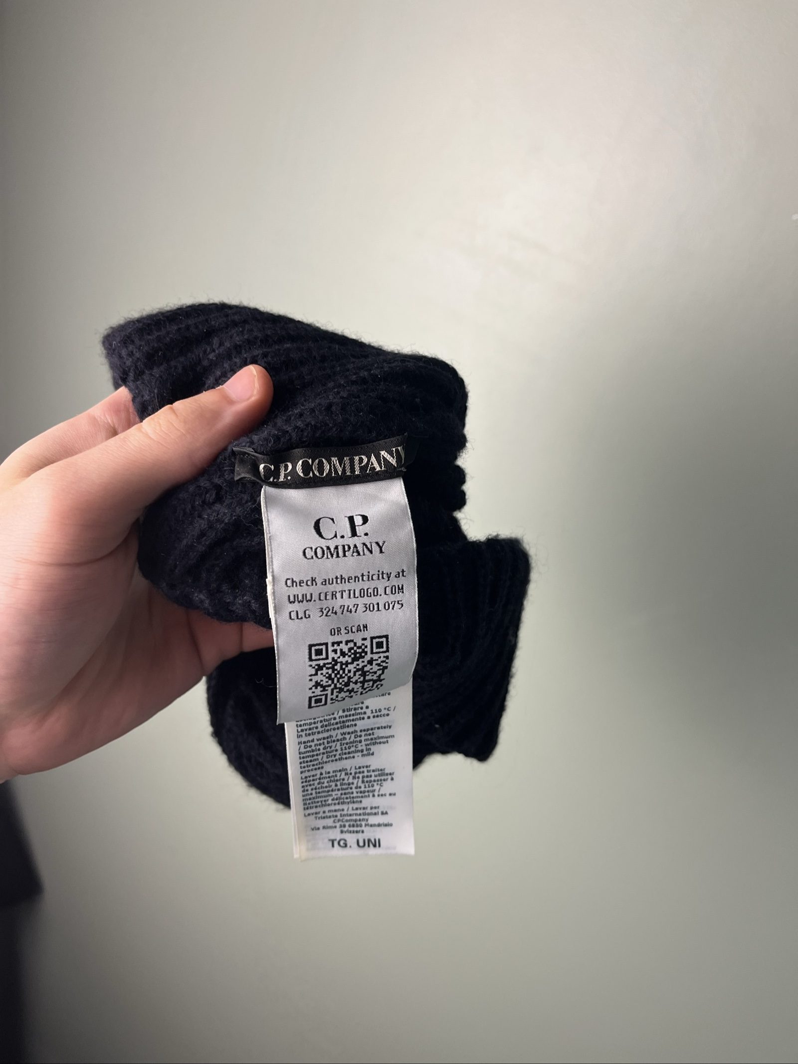 C.P. Company Black Rib Knit Beanie Hat with Goggle Detail One Size image 8
