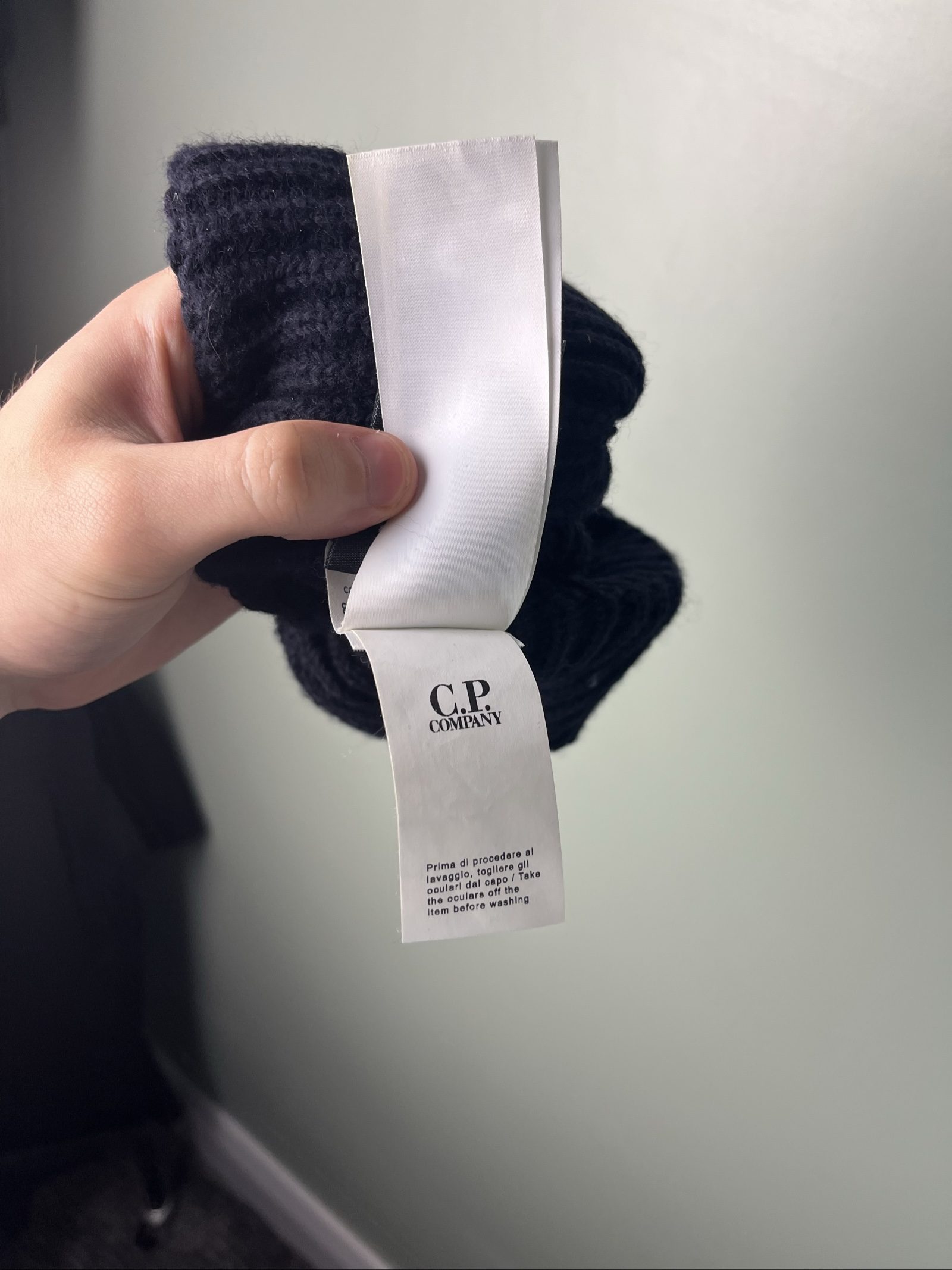 C.P. Company Black Rib Knit Beanie Hat with Goggle Detail One Size image 10