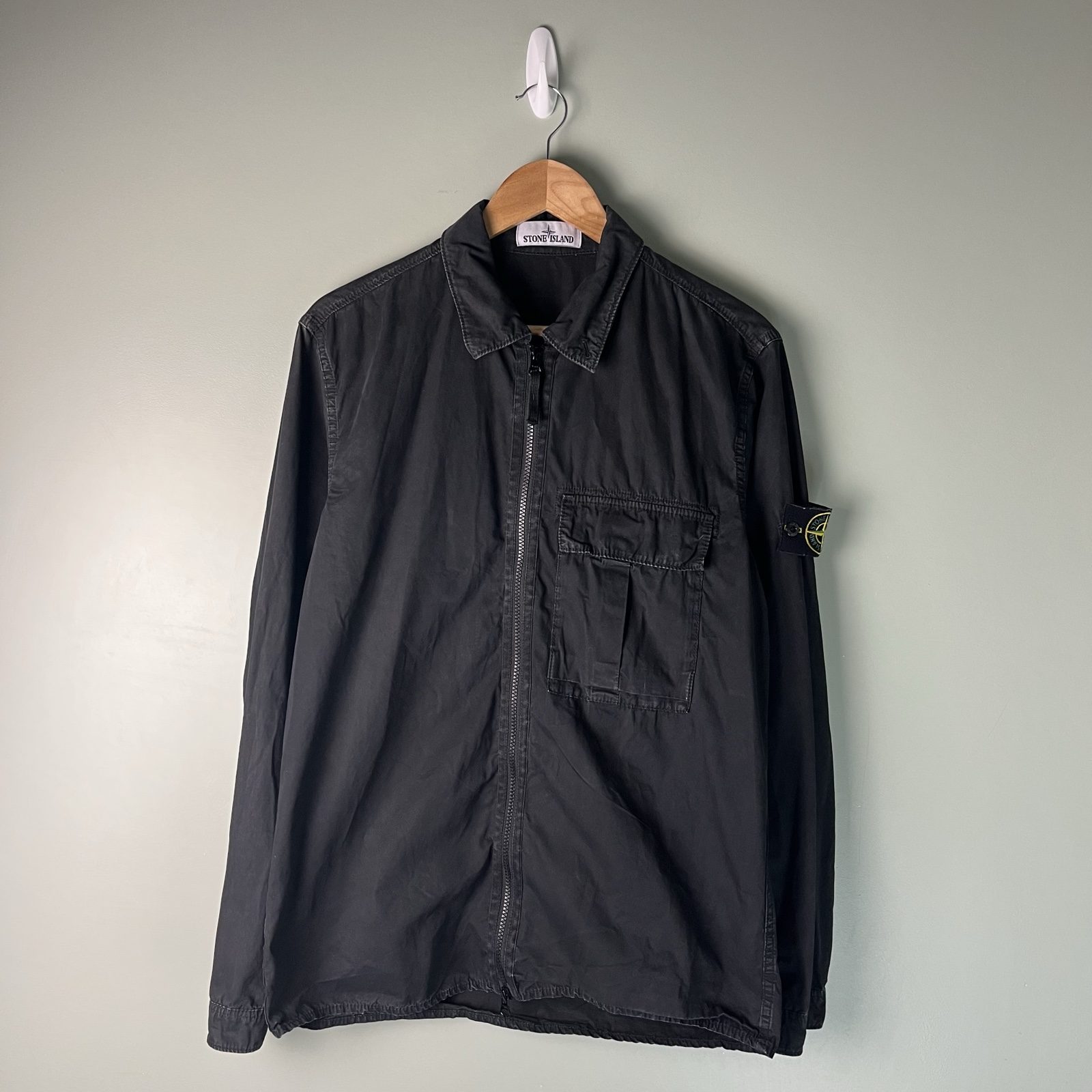 Stone Island Black Cotton Overshirt Large Chest Pocket