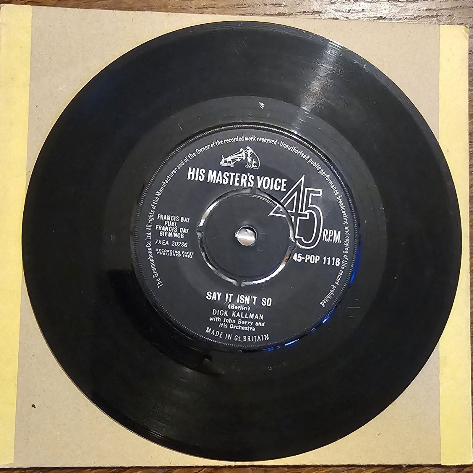 Dick Kallman Say It Isn't So His Master's Voice 45-POP 1118 7"