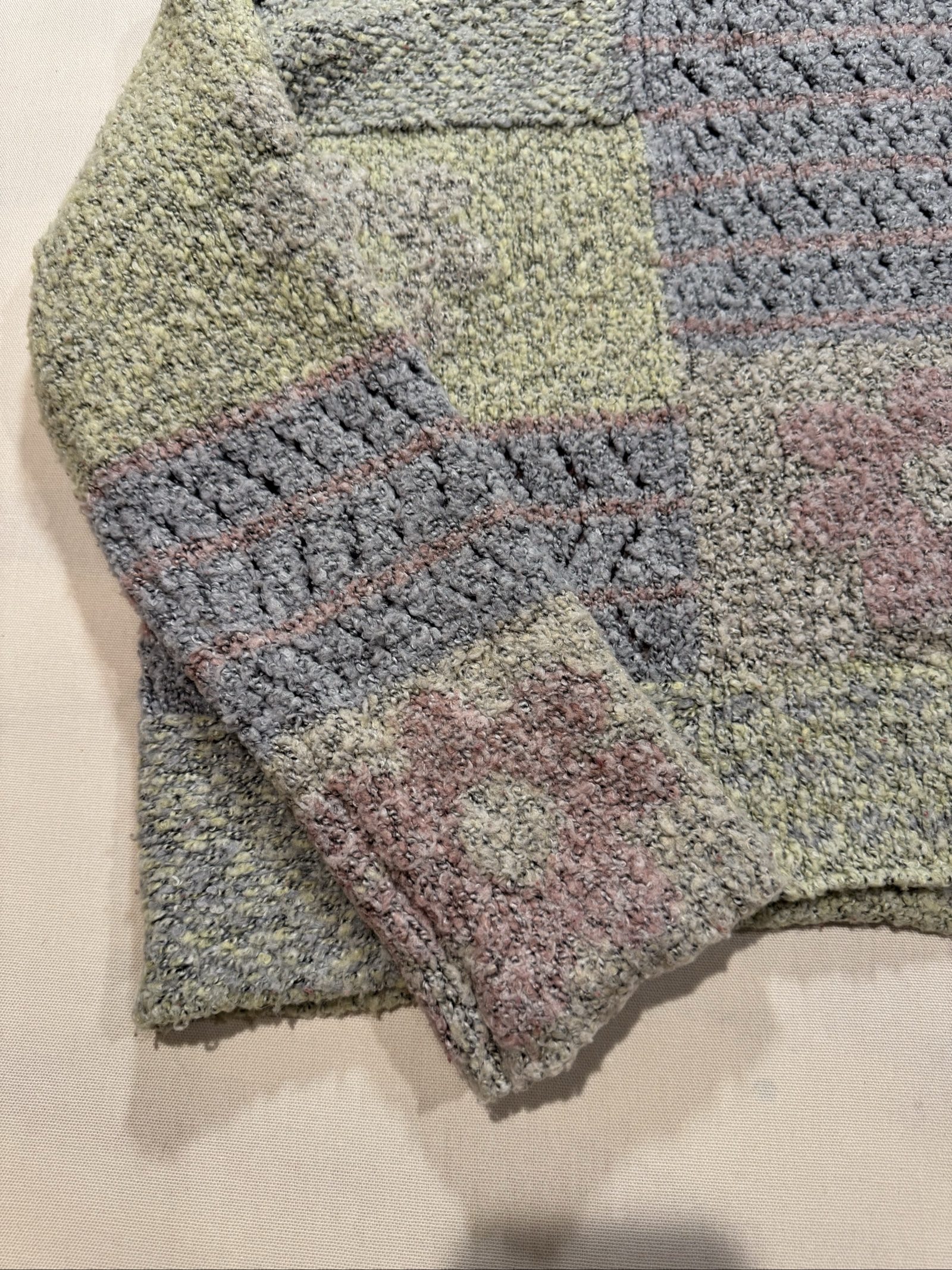 Women’s Absolutely USA Patchwork Textured Knit Sweater - Gray/Sage/Pink - XS image 2