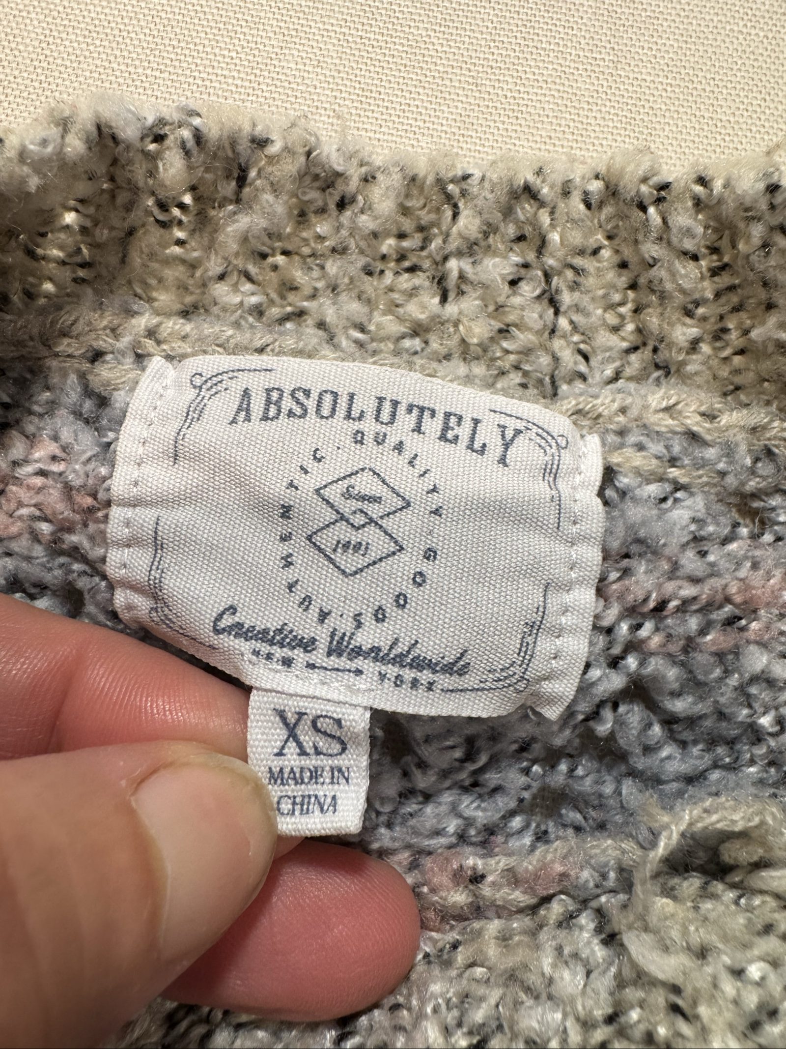 Women’s Absolutely USA Patchwork Textured Knit Sweater - Gray/Sage/Pink - XS image 3