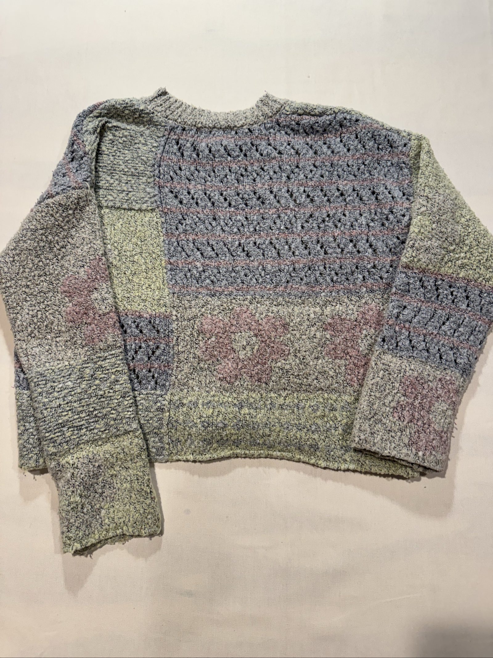 Women’s Absolutely USA Patchwork Textured Knit Sweater - Gray/Sage/Pink - XS image 5