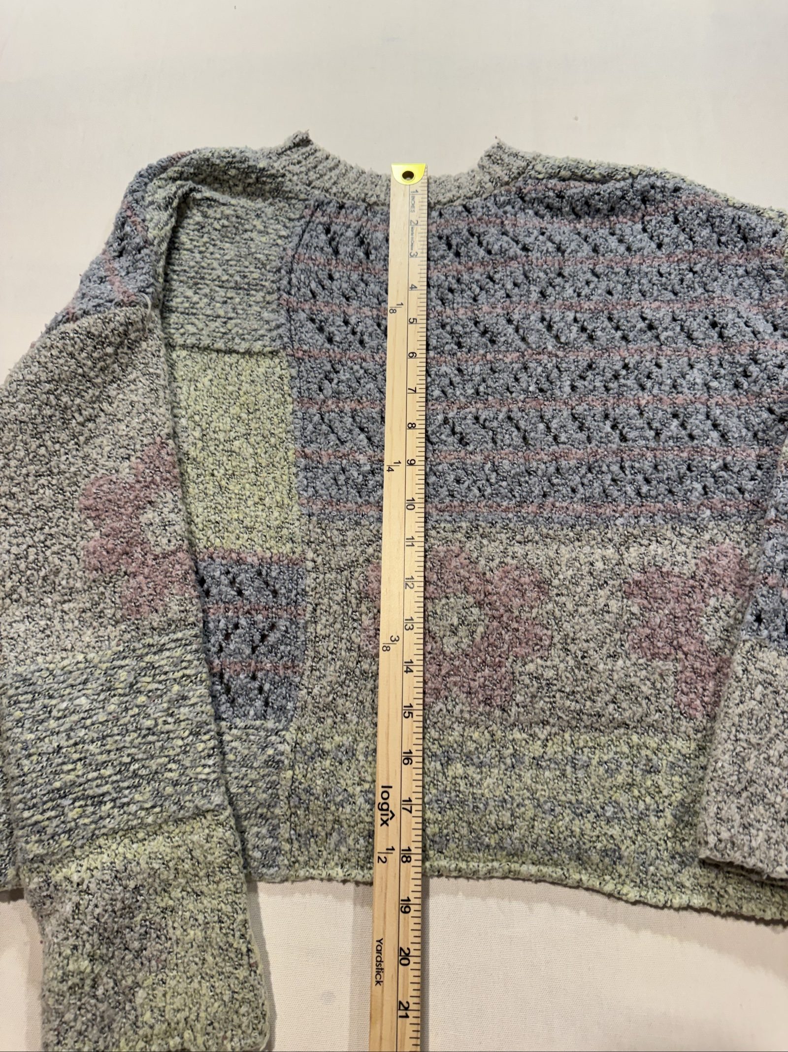 Women’s Absolutely USA Patchwork Textured Knit Sweater - Gray/Sage/Pink - XS image 6