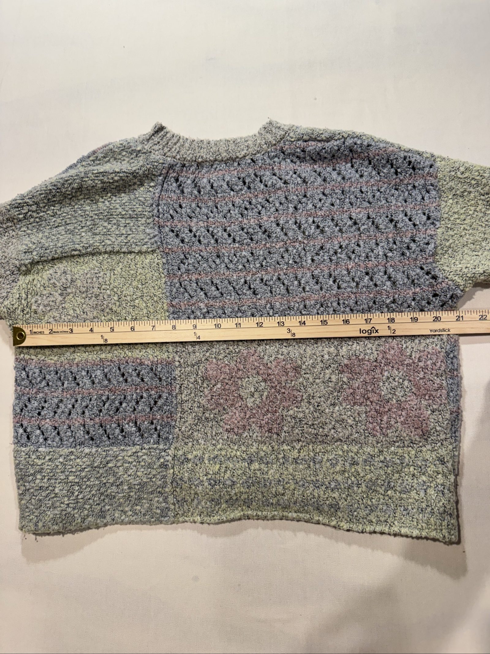 Women’s Absolutely USA Patchwork Textured Knit Sweater - Gray/Sage/Pink - XS image 7