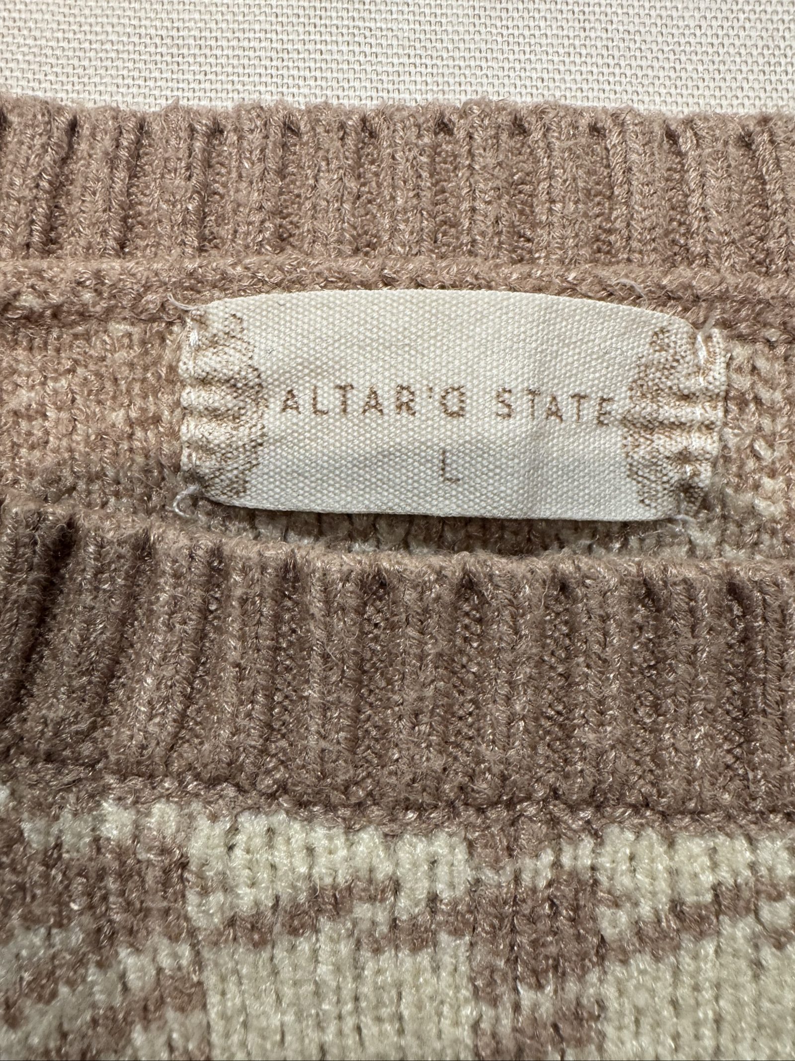 Women’s Altar’d State Plaid Cropped Sweater - Taupe/Cream - Large image 2
