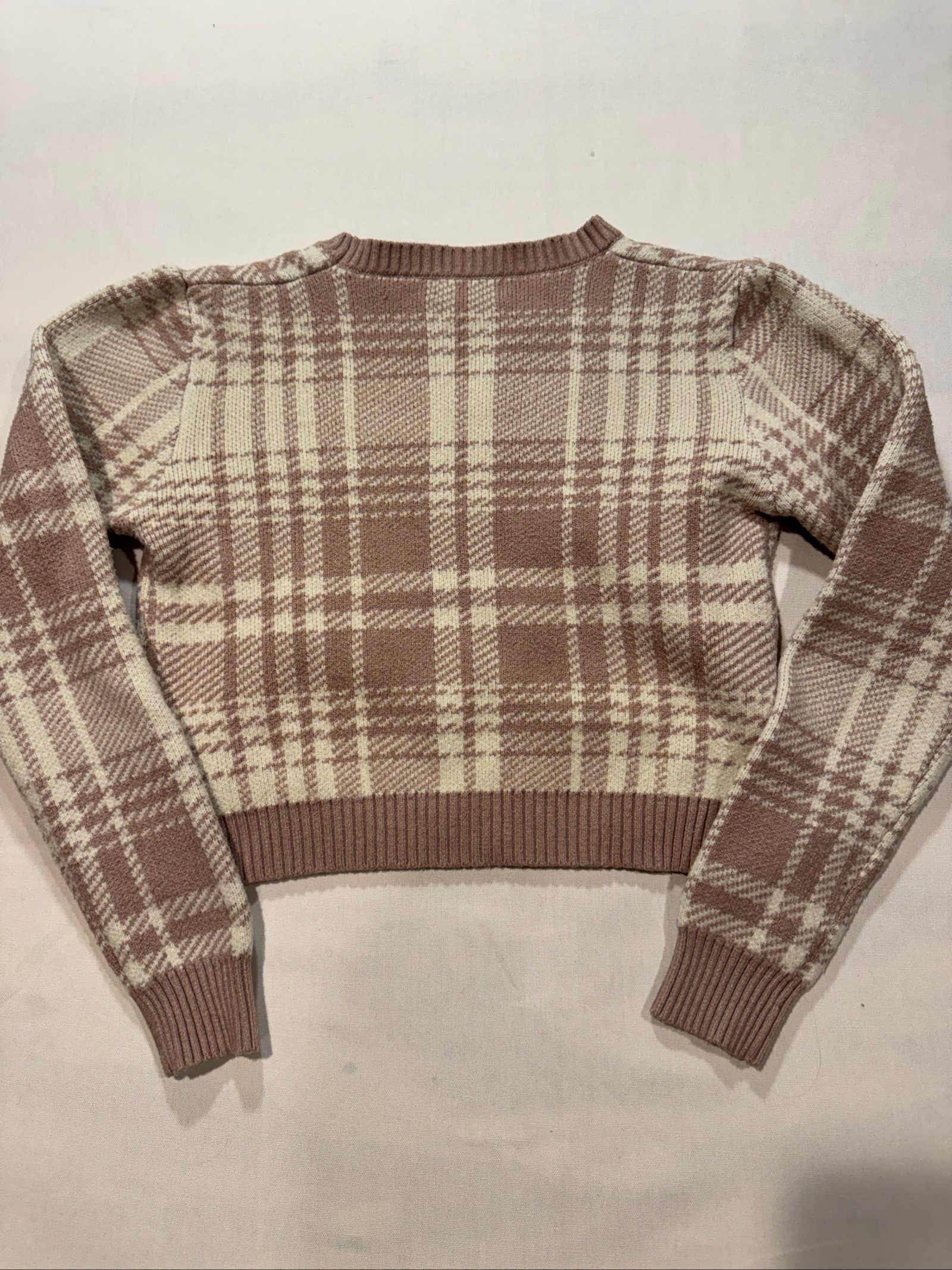 Women’s Altar’d State Plaid Cropped Sweater - Taupe/Cream - Large image 4