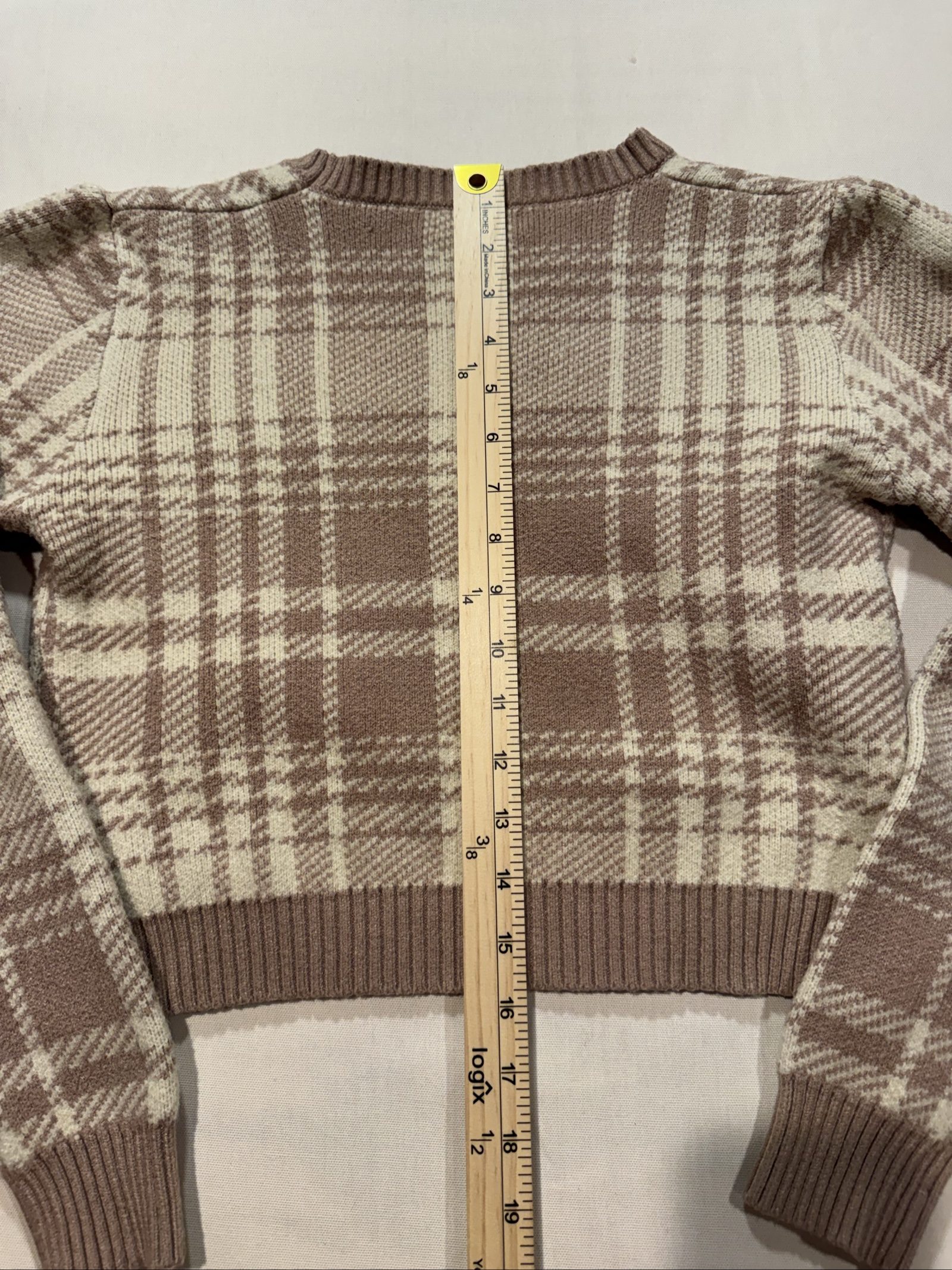 Women’s Altar’d State Plaid Cropped Sweater - Taupe/Cream - Large image 5