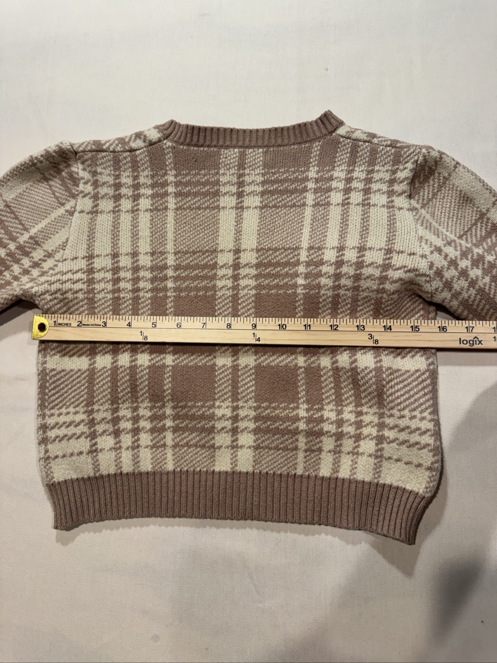 Women’s Altar’d State Plaid Cropped Sweater - Taupe/Cream - Large image 6