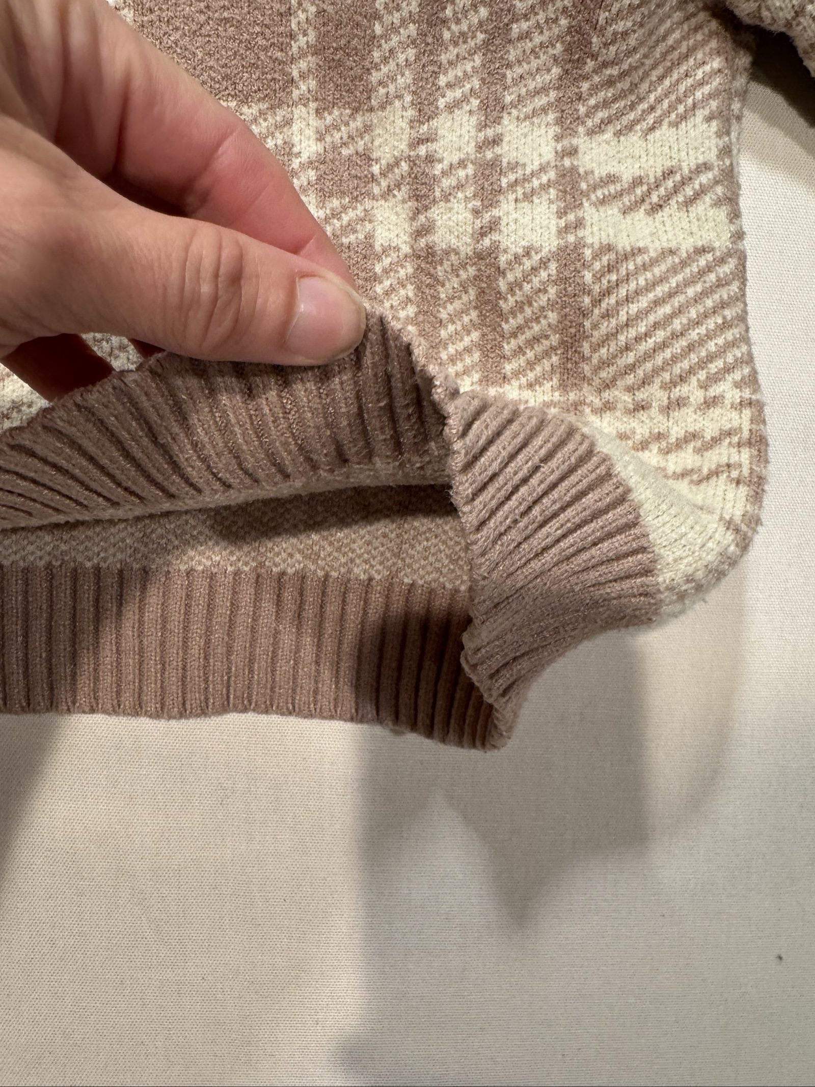 Women’s Altar’d State Plaid Cropped Sweater - Taupe/Cream - Large image 7