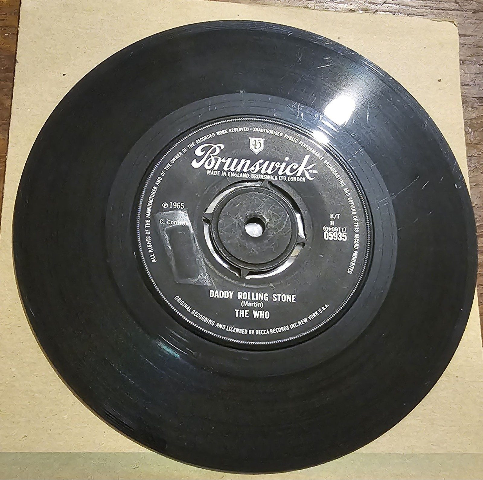 The Who Daddy Rolling Stone Brunswick 05935 7" Vinyl Single